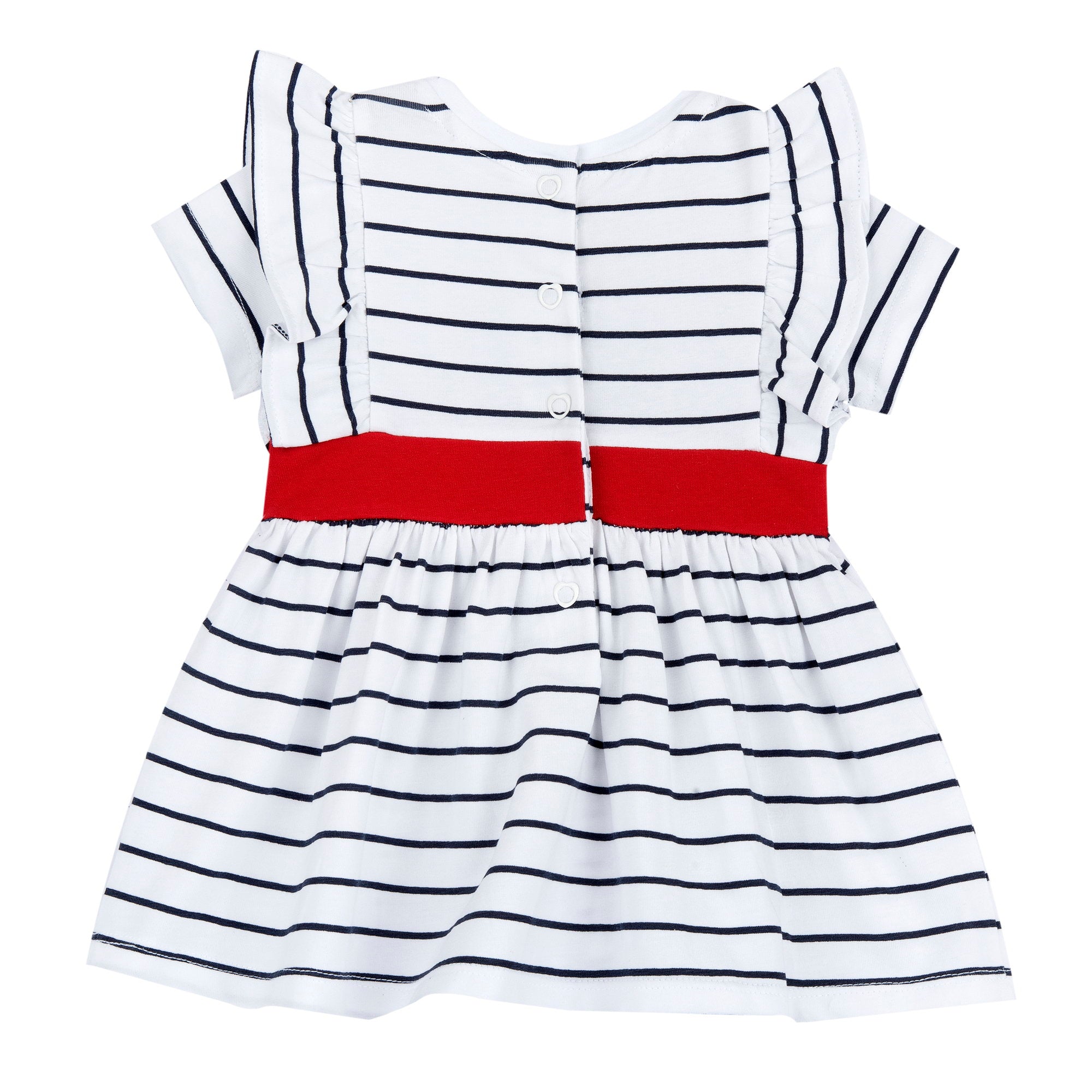 Girls White Striped Cotton Stretch A-Line Dress with Cap Sleeves