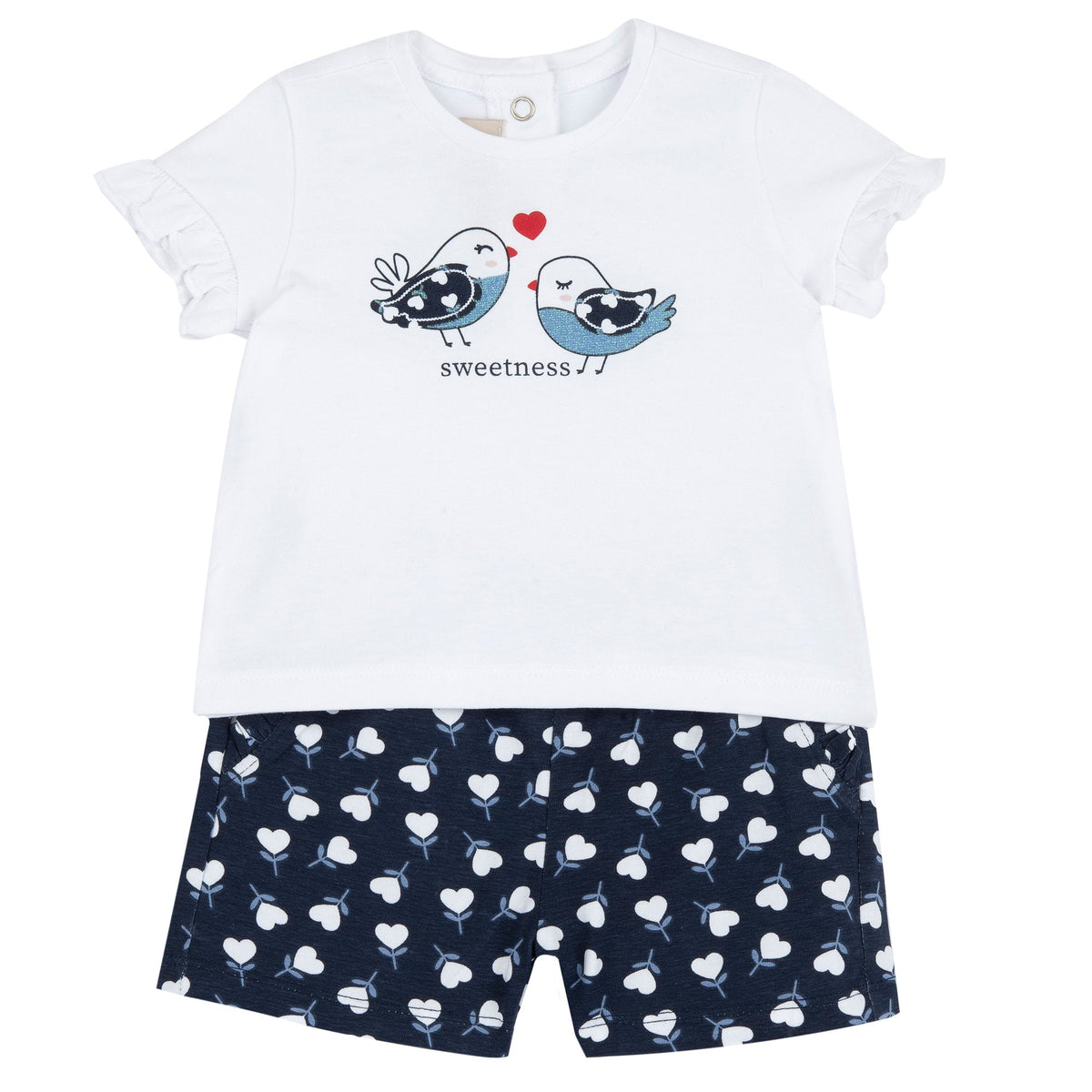 Girls White Bird Cotton T-Shirt & Trousers Set