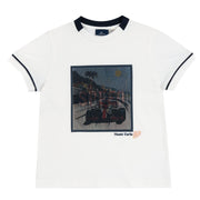 Boys White Graphic Printed Cotton T-Shirt with Regular Fit