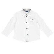 Boys White Solid Cotton Blend Long Sleeve Shirt with Spread Collar