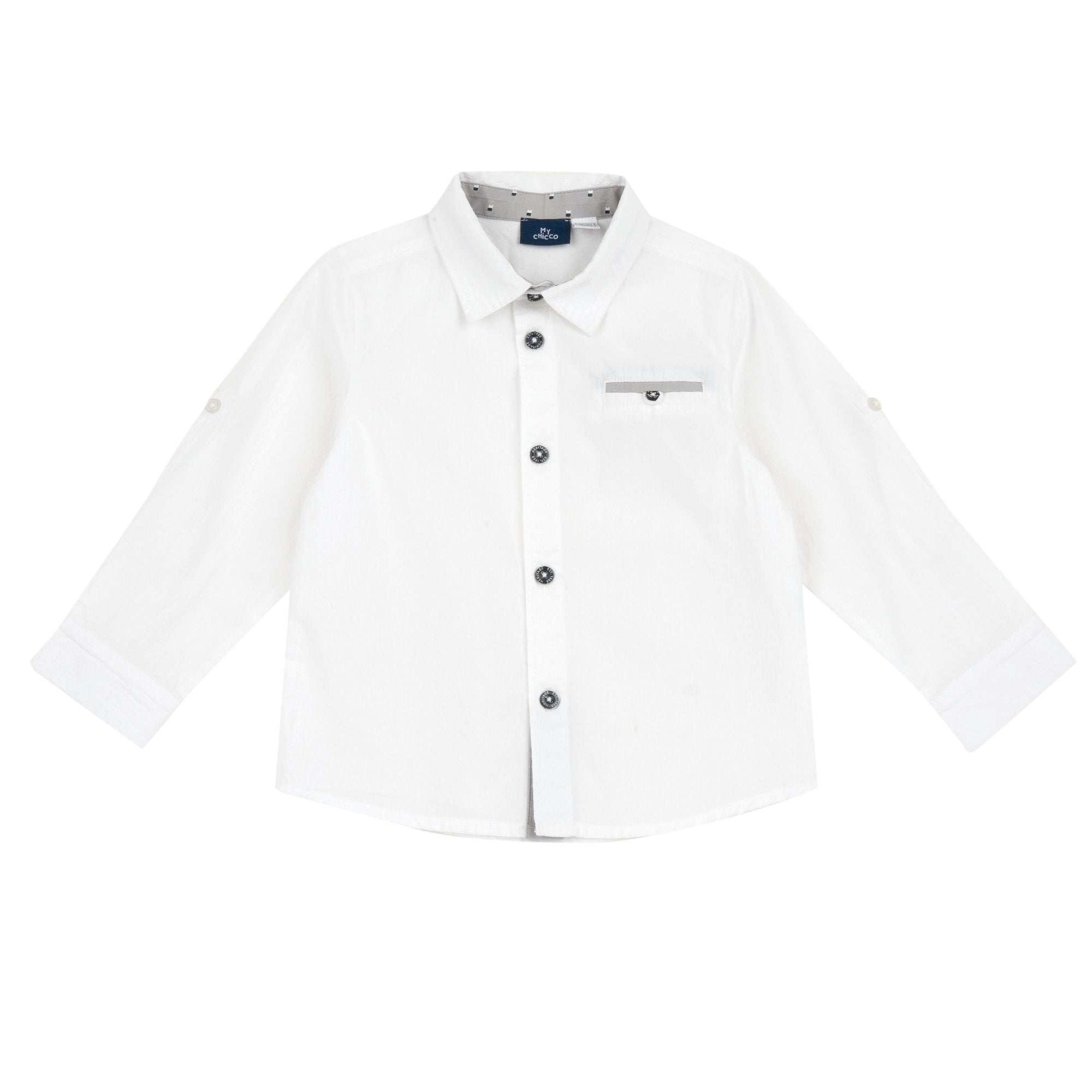 Boys White Solid Cotton Blend Long Sleeve Shirt with Spread Collar