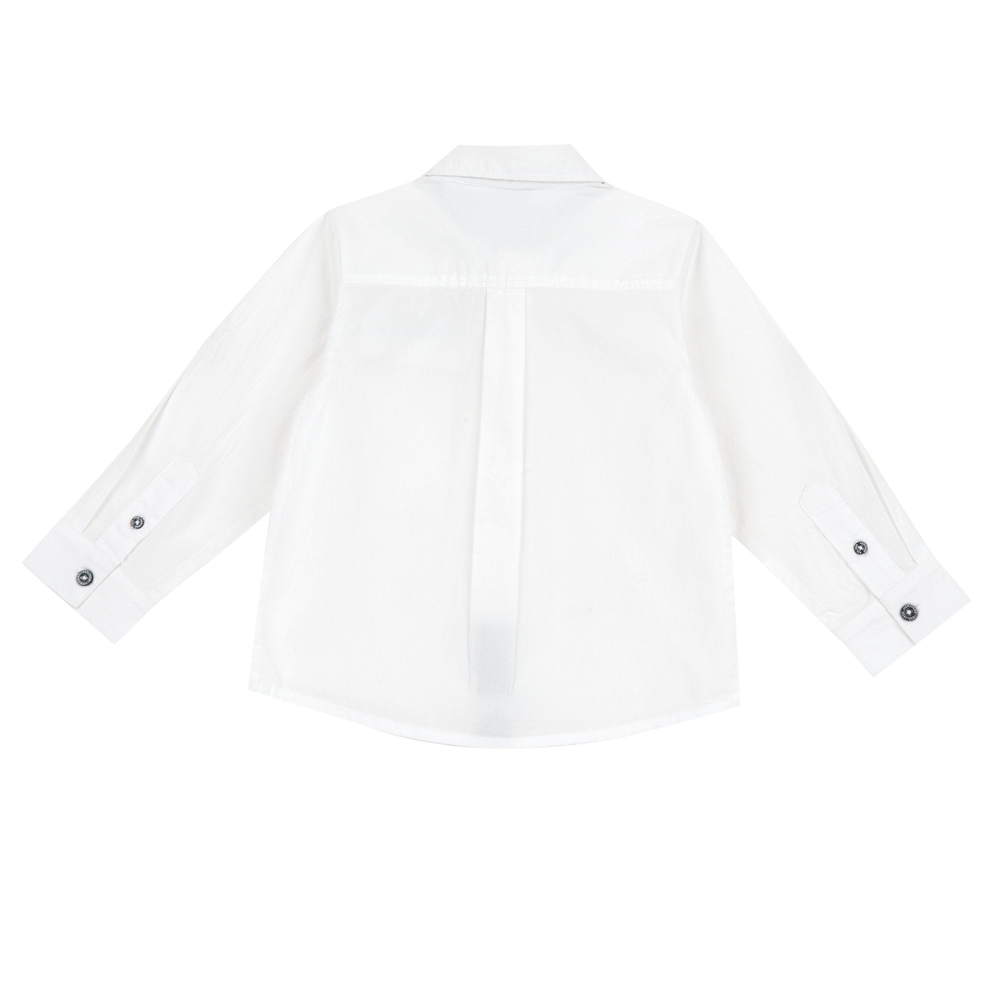 Boys White Solid Cotton Blend Long Sleeve Shirt with Spread Collar