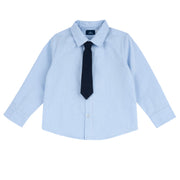 Boys Light Blue Solid Cotton Long Sleeve Shirt with Spread Collar