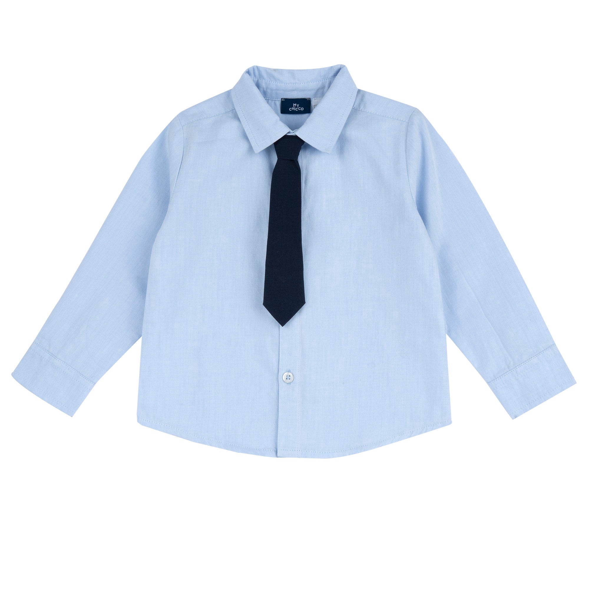 Boys Light Blue Solid Cotton Long Sleeve Shirt with Spread Collar