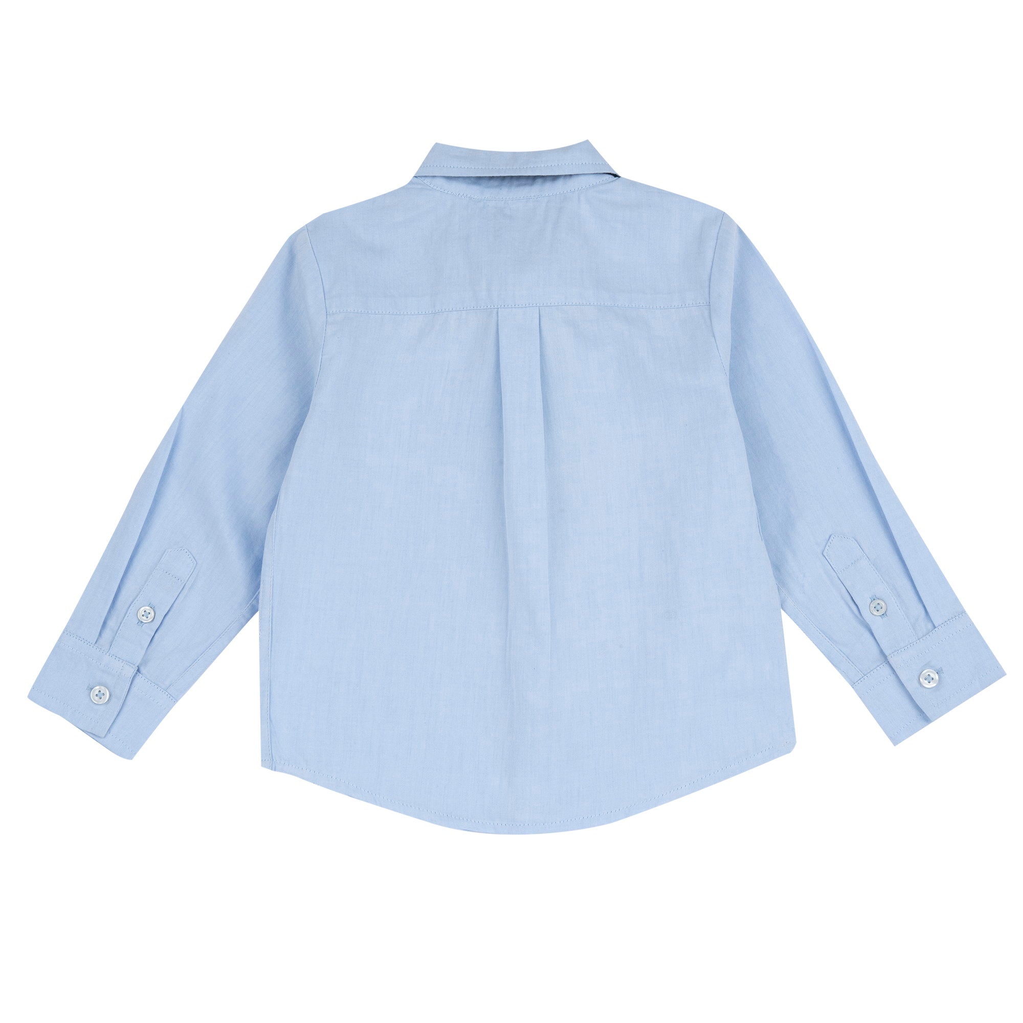 Boys Light Blue Solid Cotton Long Sleeve Shirt with Spread Collar