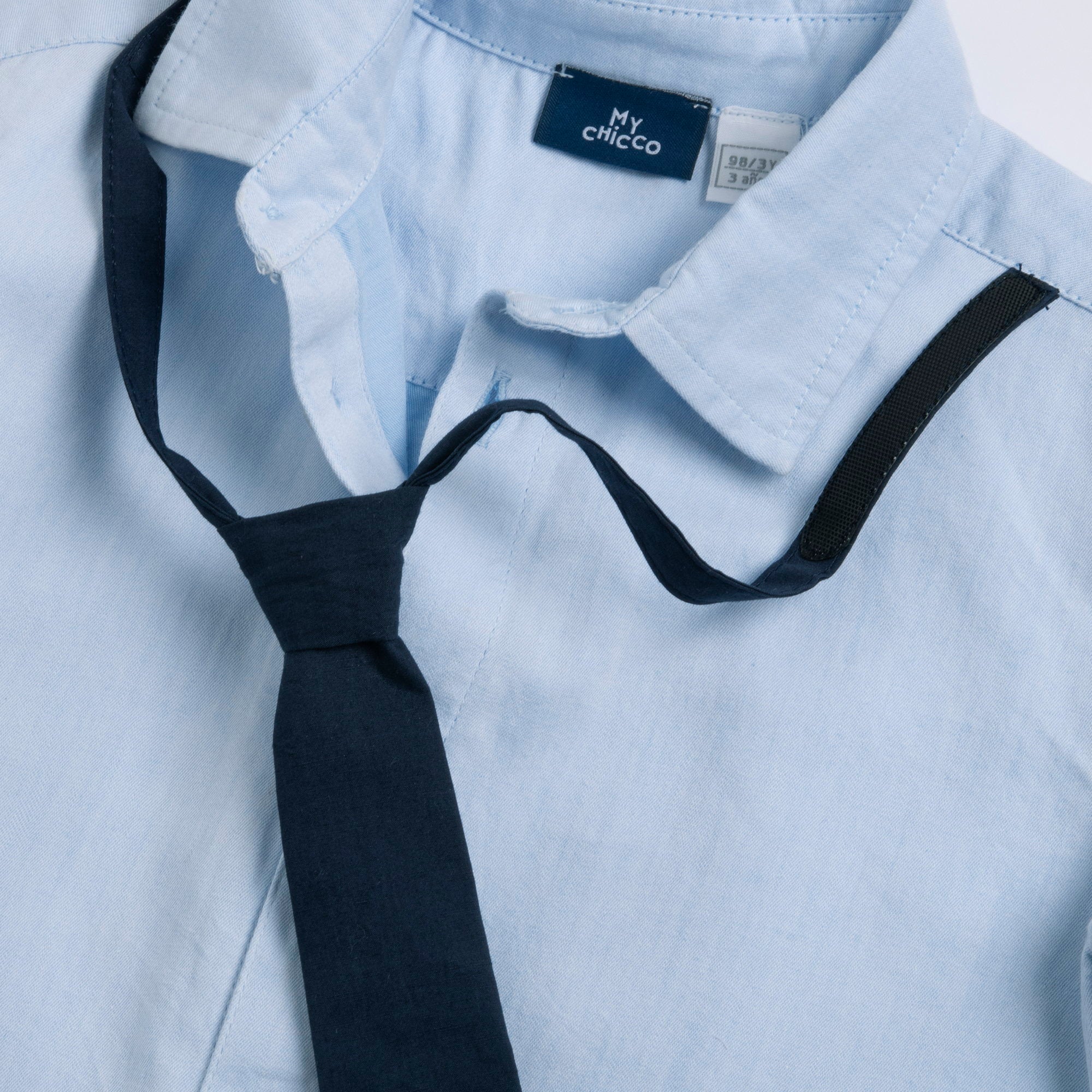 Boys Light Blue Solid Cotton Long Sleeve Shirt with Spread Collar