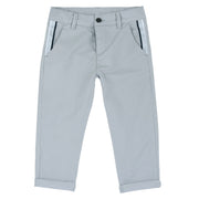 Boys Light Grey Solid Cotton Stretch Long Trousers with Regular Fit