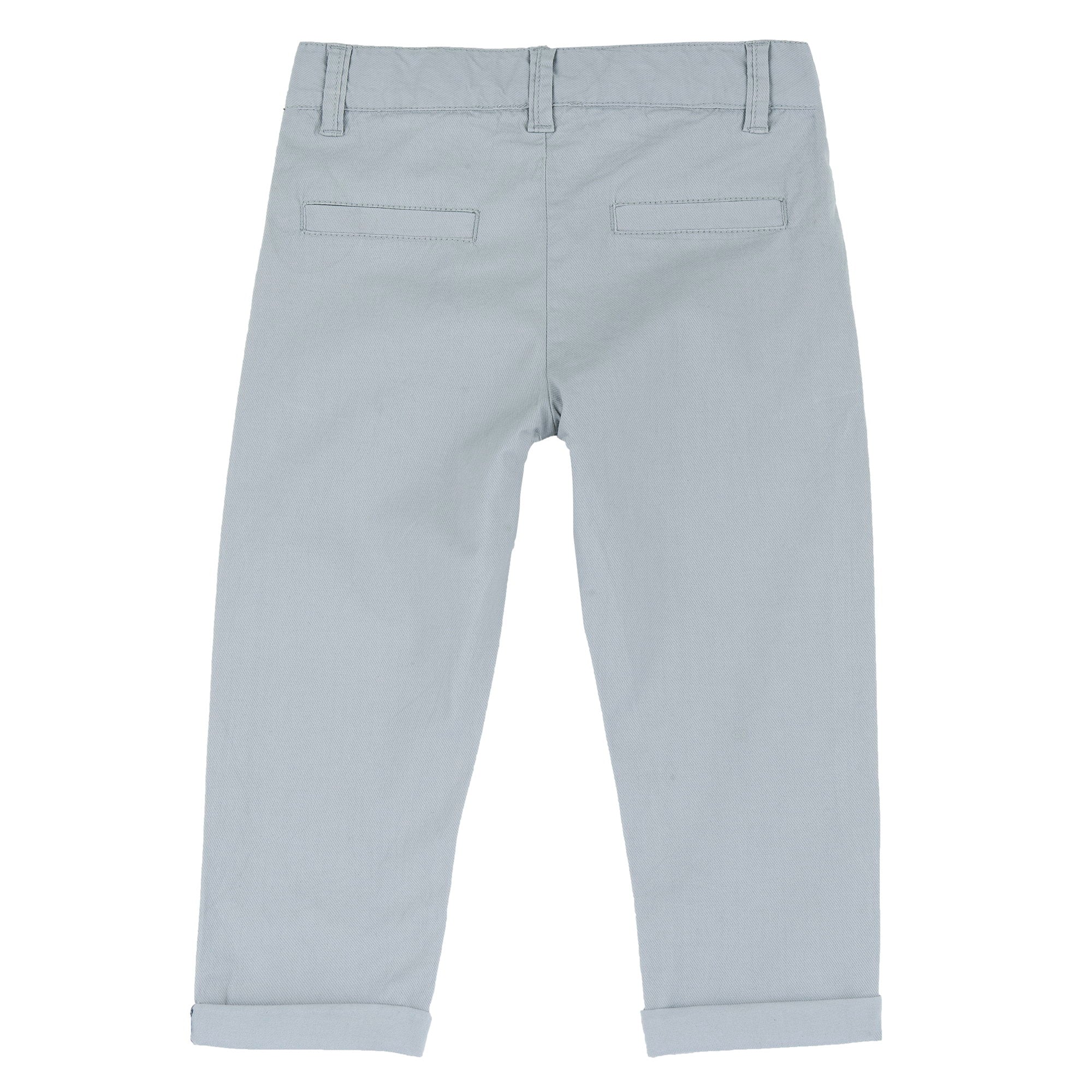 Boys Light Grey Solid Cotton Stretch Long Trousers with Regular Fit