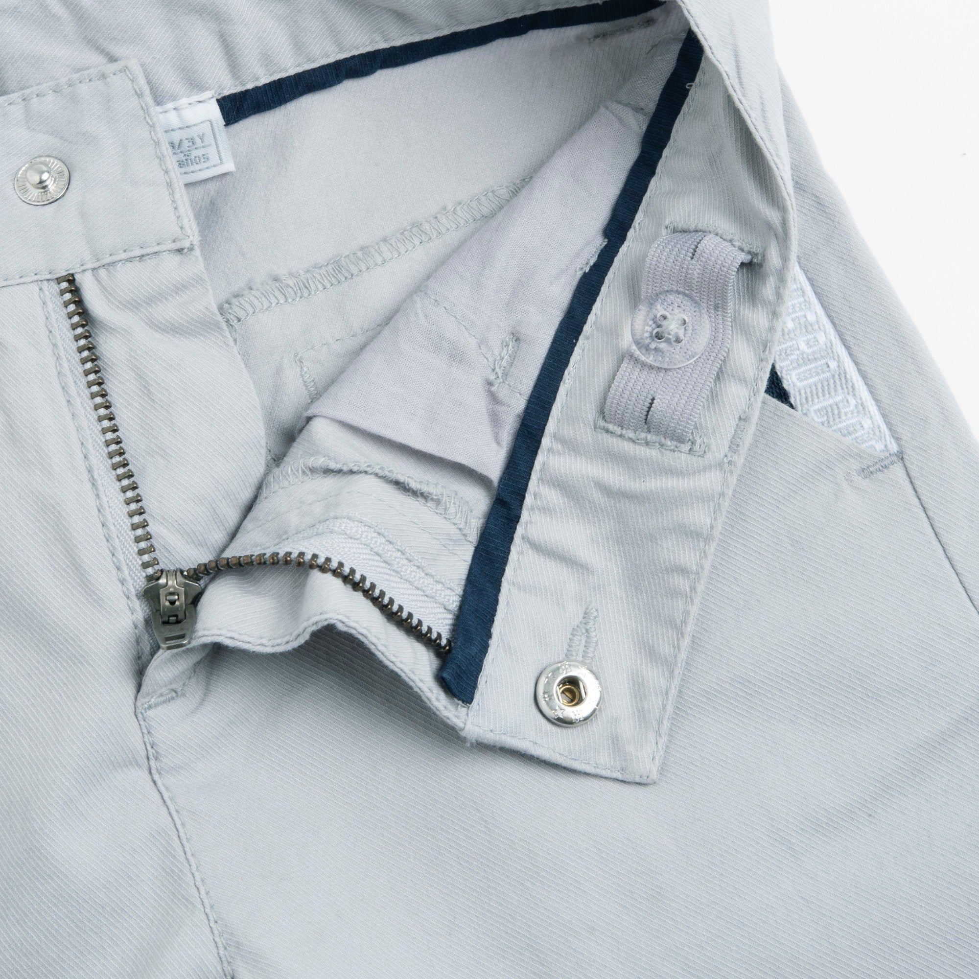 Boys Light Grey Solid Cotton Stretch Long Trousers with Regular Fit