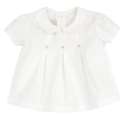Girls Bronze Embroidered Cotton Short Sleeve Shirt with Peter Pan Collar