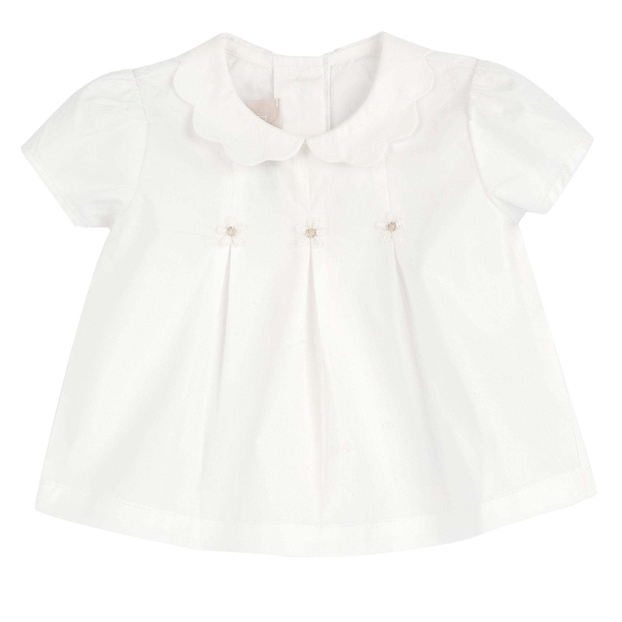 Girls Bronze Embroidered Cotton Short Sleeve Shirt with Peter Pan Collar
