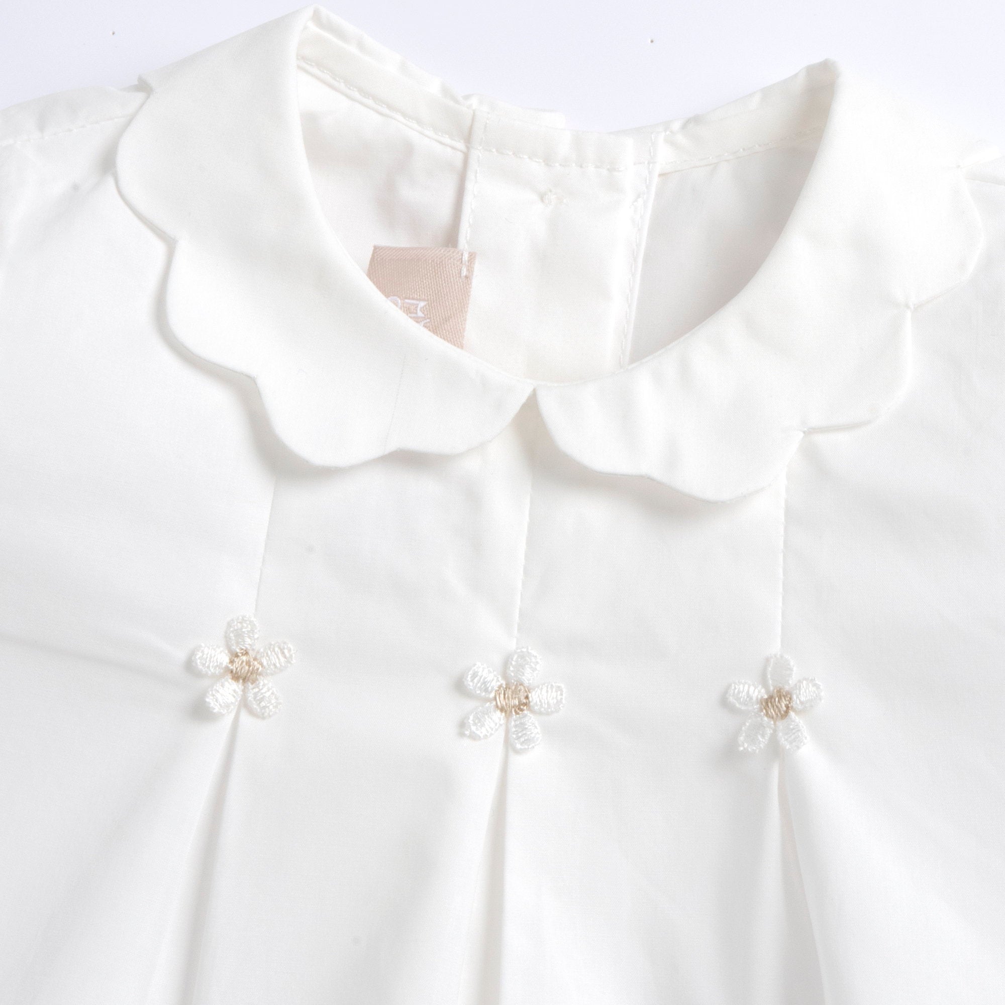 Girls Bronze Embroidered Cotton Short Sleeve Shirt with Peter Pan Collar