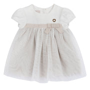 Girls Medium Natural Embellished Cotton Blend A-Line Dress with Short Sleeves