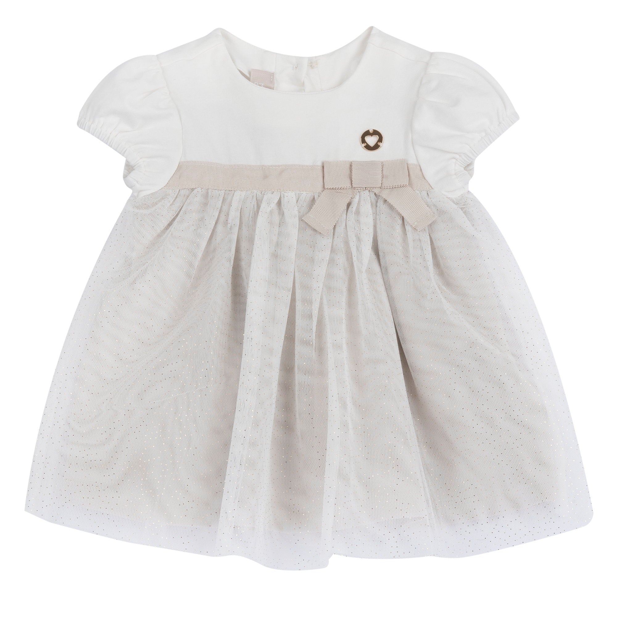 Girls Medium Natural Embellished Cotton Blend A-Line Dress with Short Sleeves