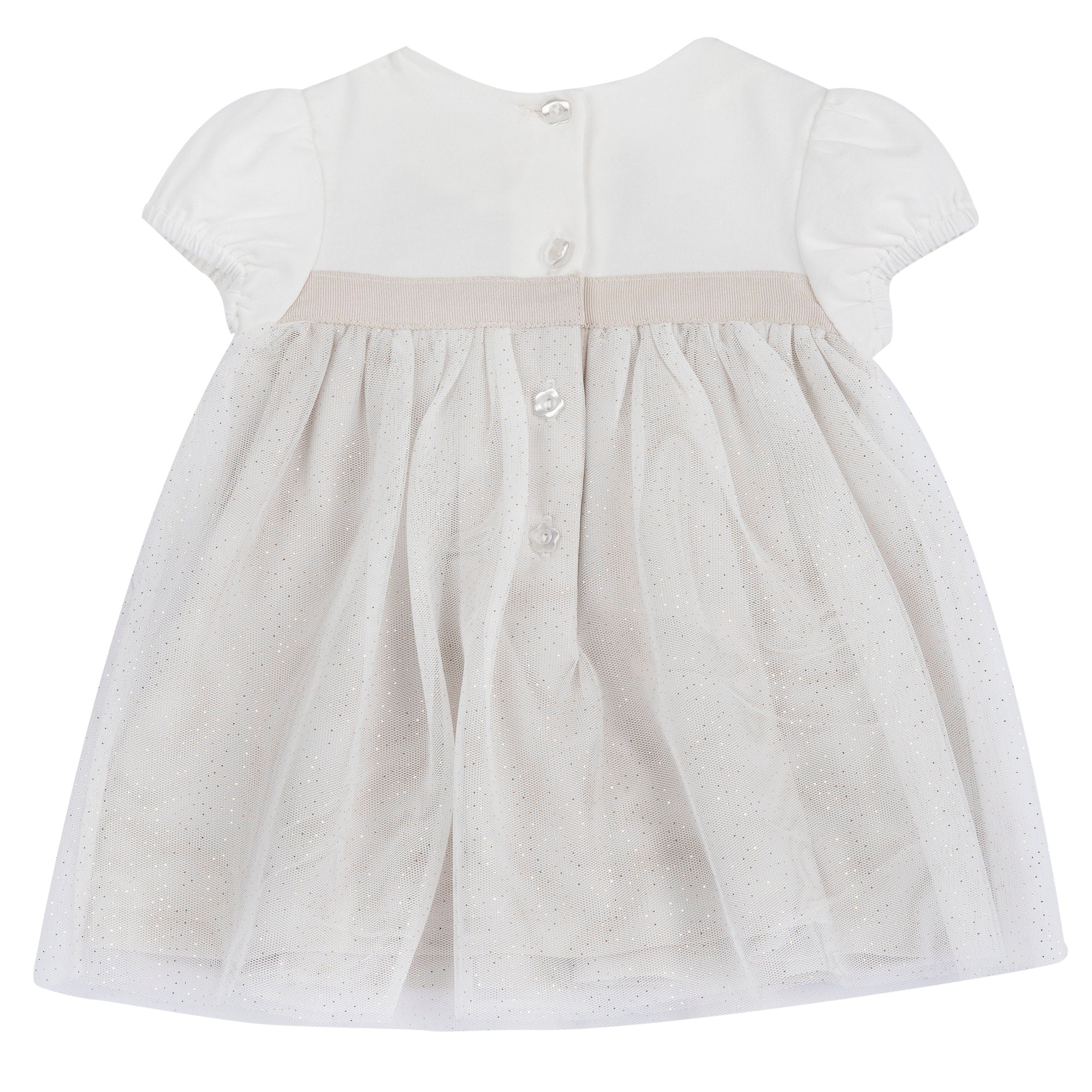Girls Medium Natural Embellished Cotton Blend A-Line Dress with Short Sleeves