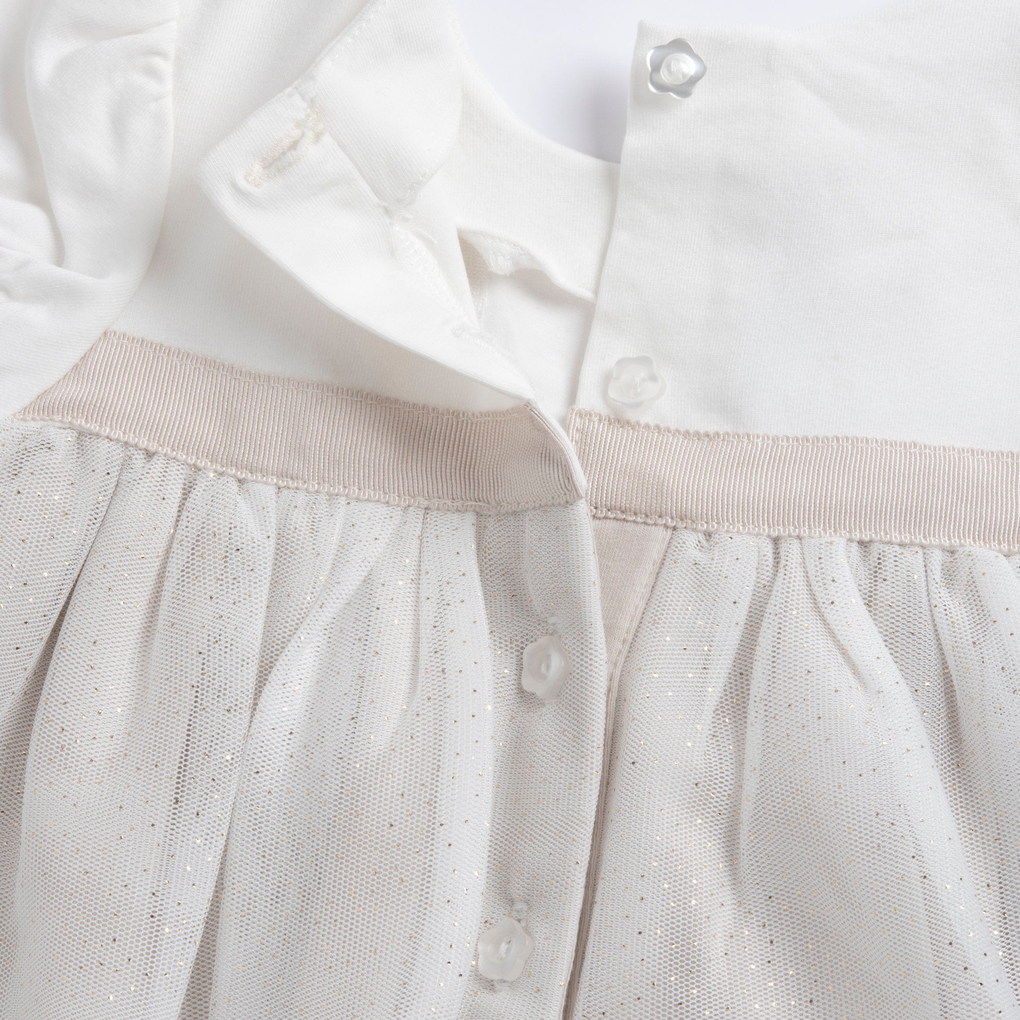 Girls Medium Natural Embellished Cotton Blend A-Line Dress with Short Sleeves