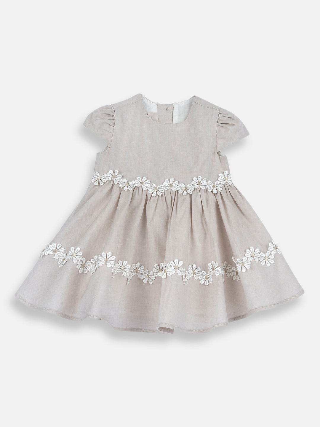 Girls Medium Natural Embellished Viscose Cotton A-Line Dress with Cap Sleeves