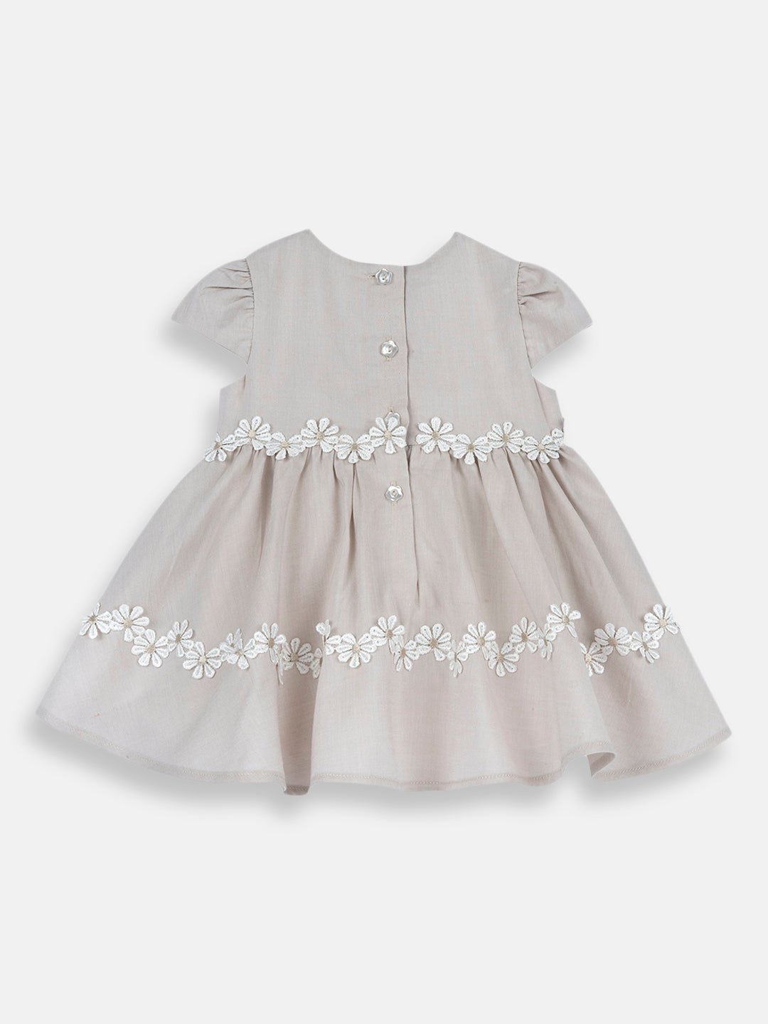 Girls Medium Natural Embellished Viscose Cotton A-Line Dress with Cap Sleeves