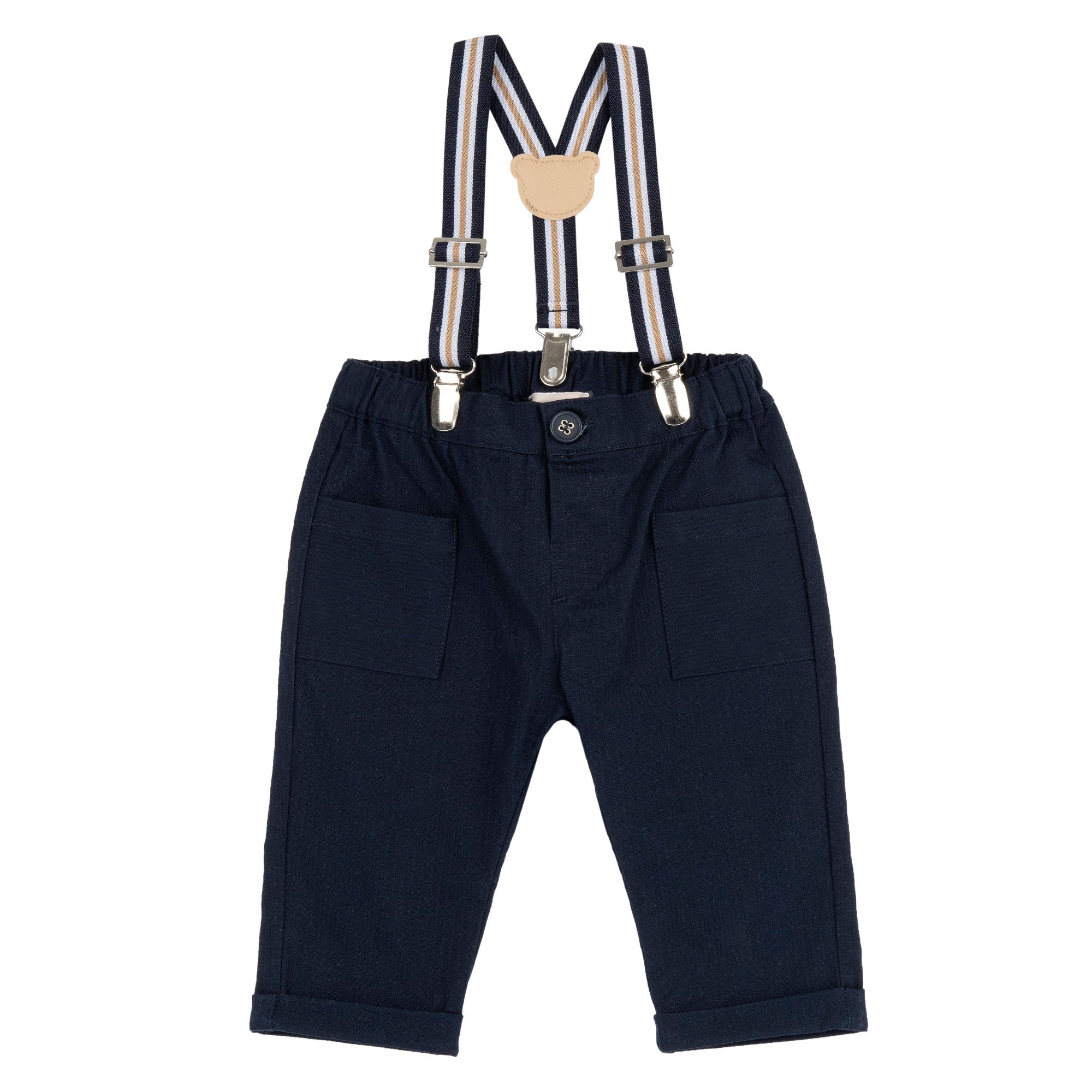 Boys Dark Blue Cotton Stretch Regular Fit Trousers