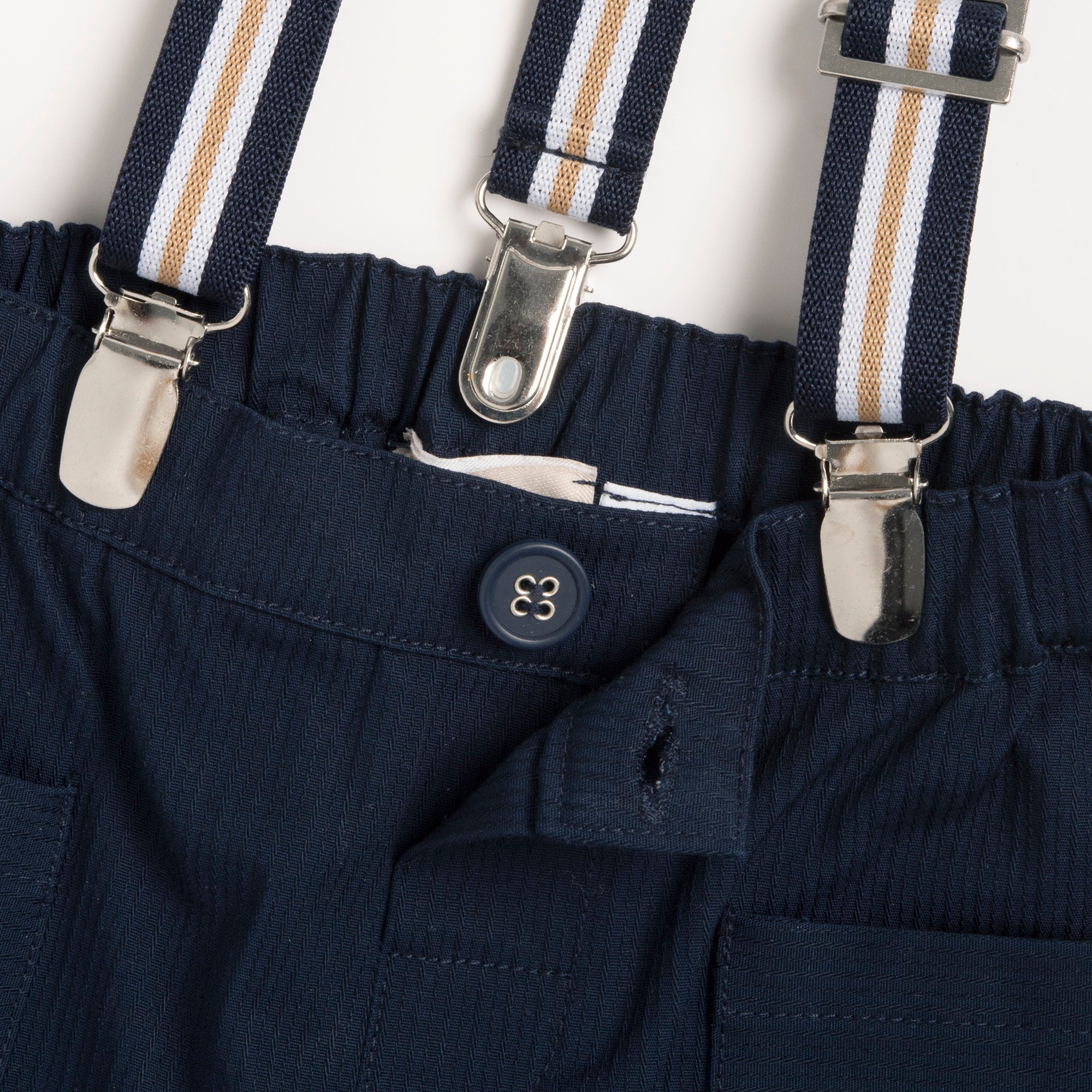 Boys Dark Blue Cotton Stretch Regular Fit Trousers
