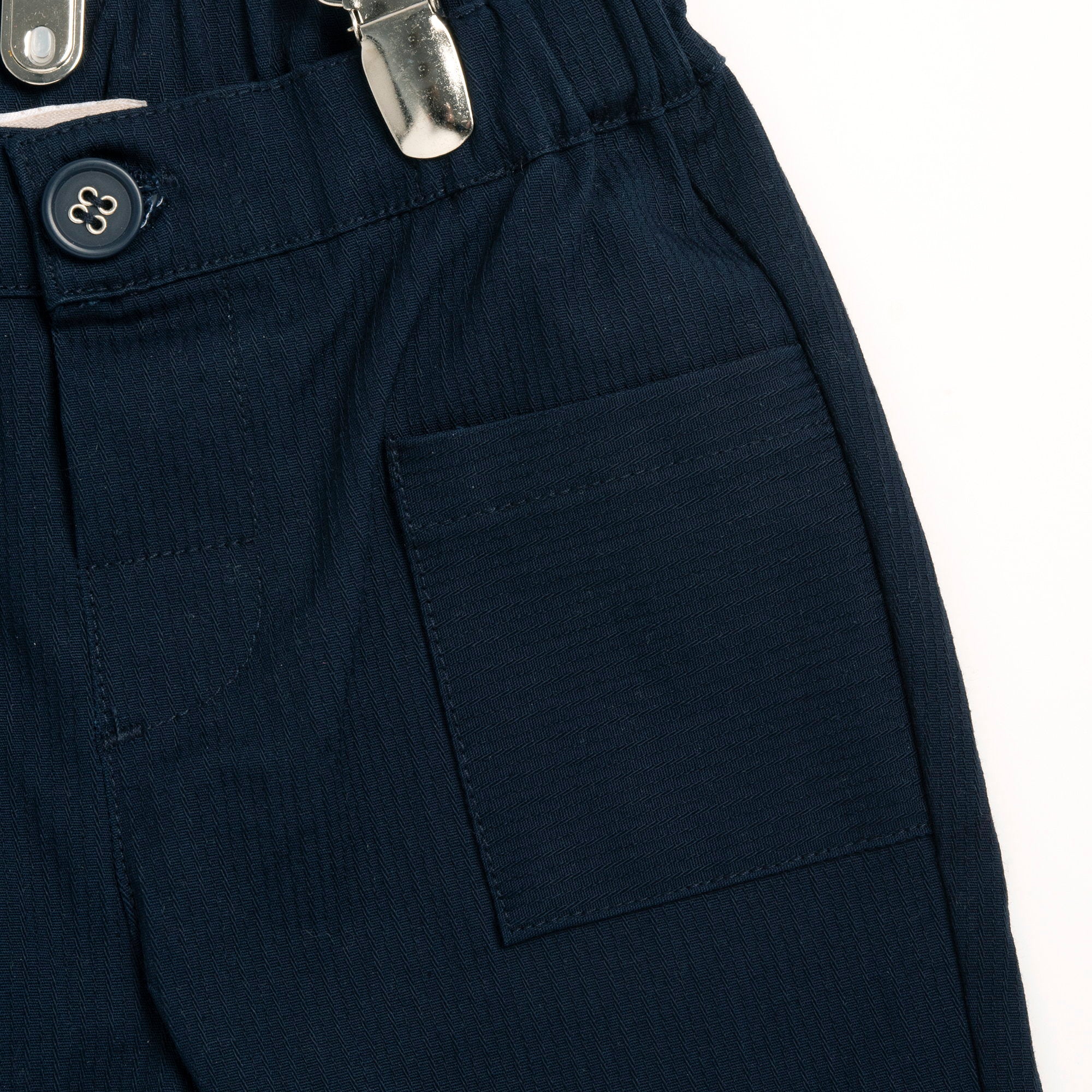 Boys Dark Blue Cotton Stretch Regular Fit Trousers