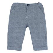 Boys Dark Blue Checked Cotton Blend Long Trousers with Regular Fit