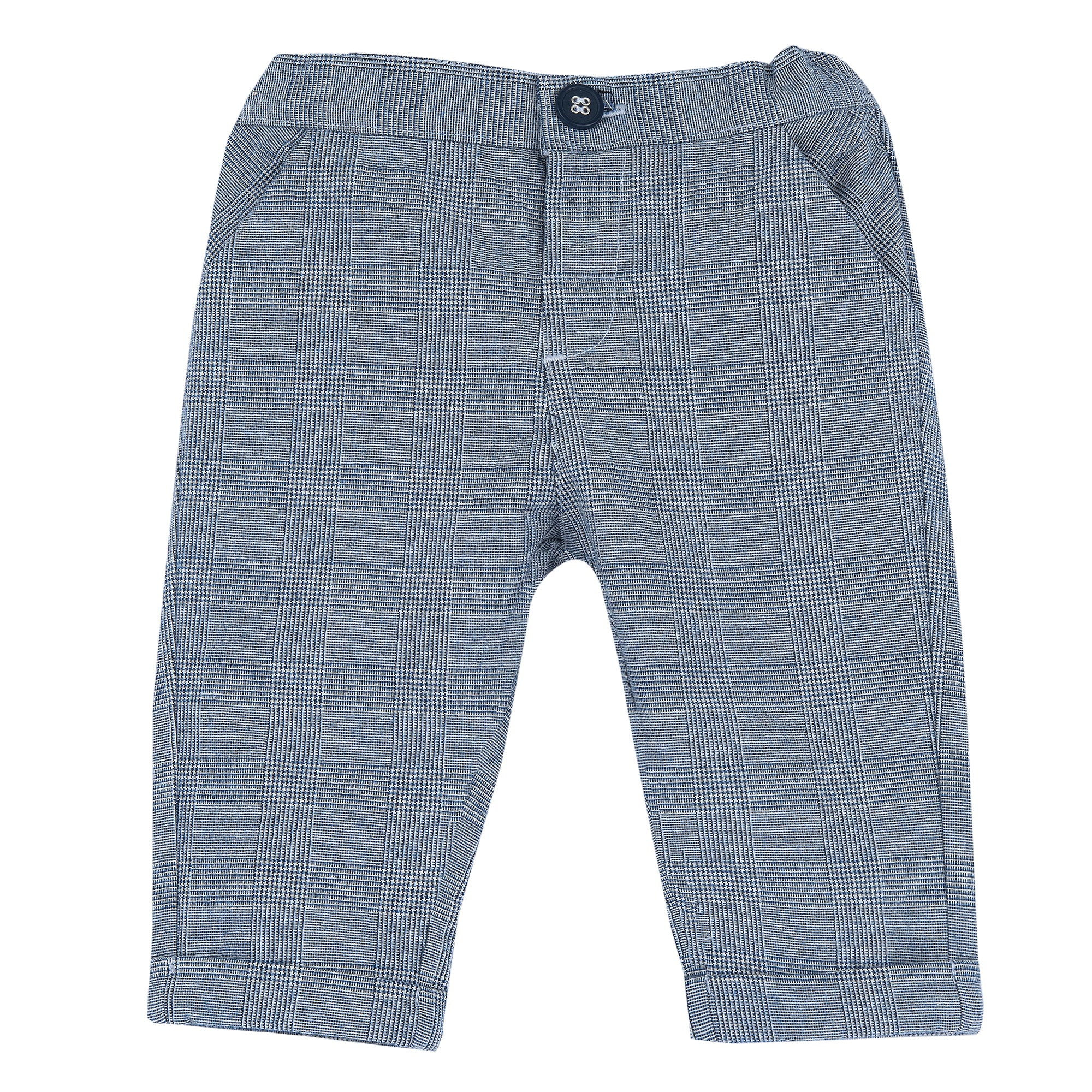 Boys Dark Blue Checked Cotton Blend Long Trousers with Regular Fit