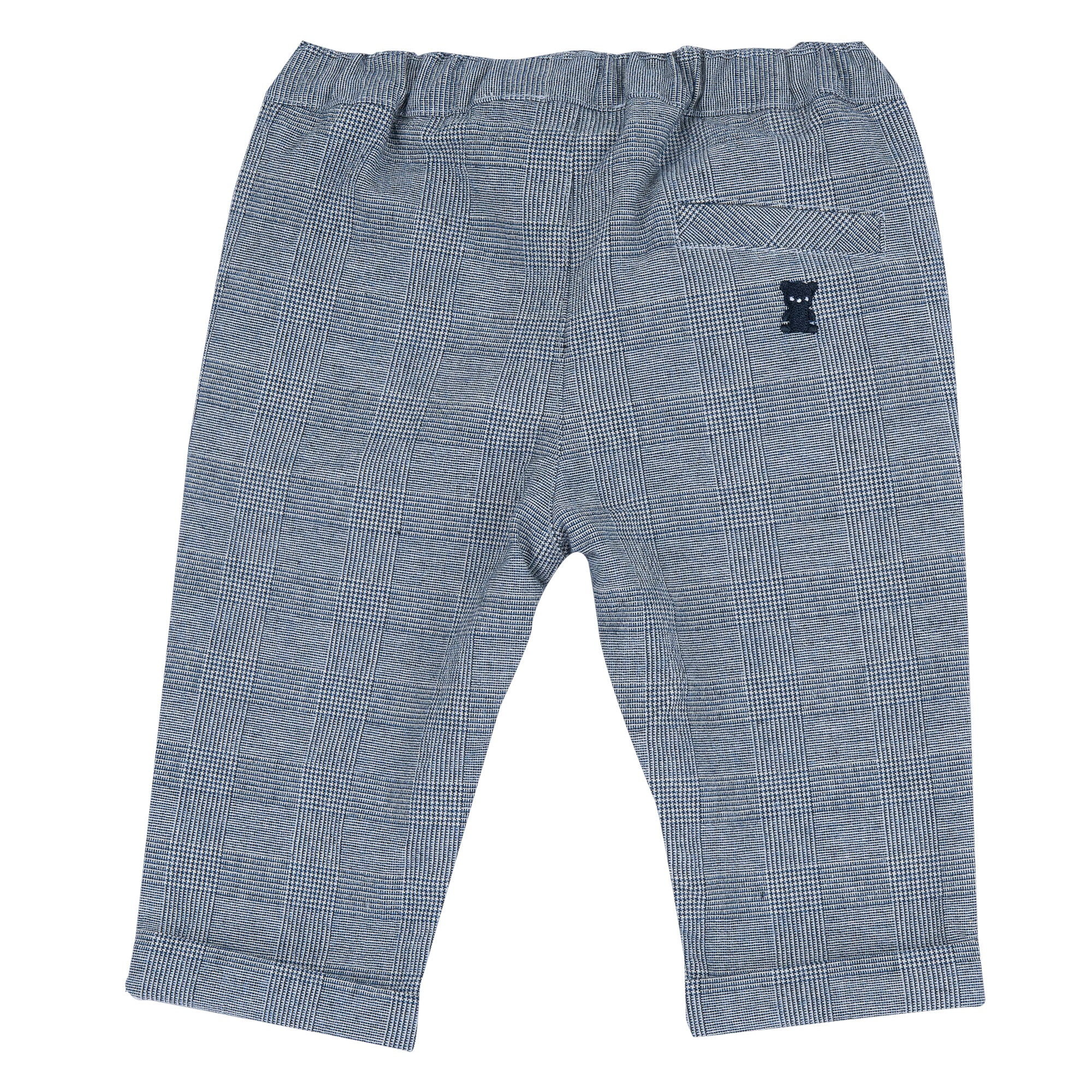 Boys Dark Blue Checked Cotton Blend Long Trousers with Regular Fit