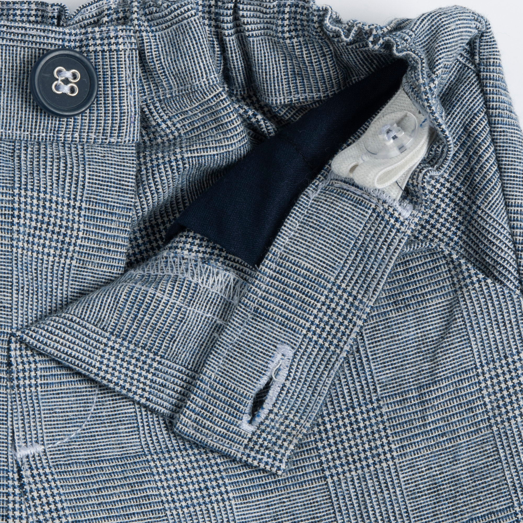 Boys Dark Blue Checked Cotton Blend Long Trousers with Regular Fit