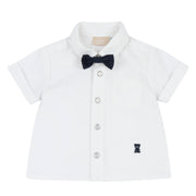 Boys White Solid Cotton Short Sleeve Shirt with Spread Collar