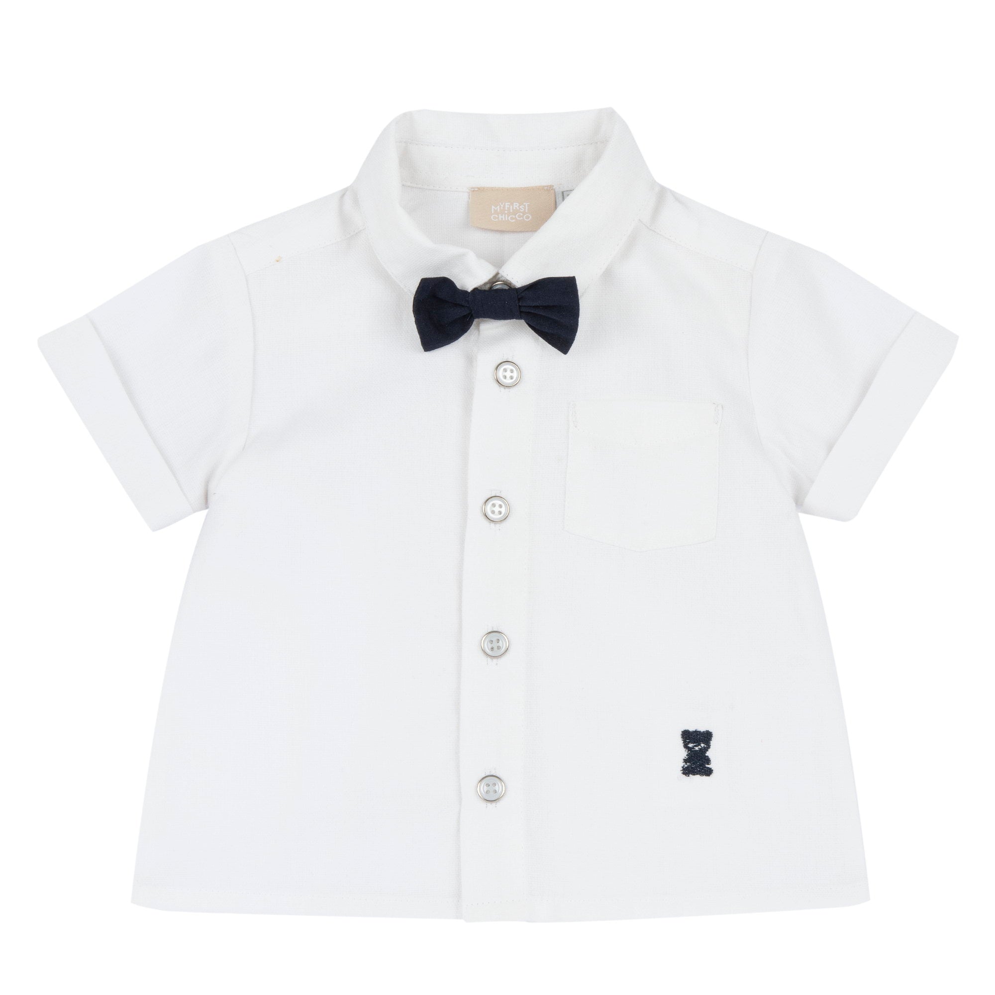 Boys White Solid Cotton Short Sleeve Shirt with Spread Collar