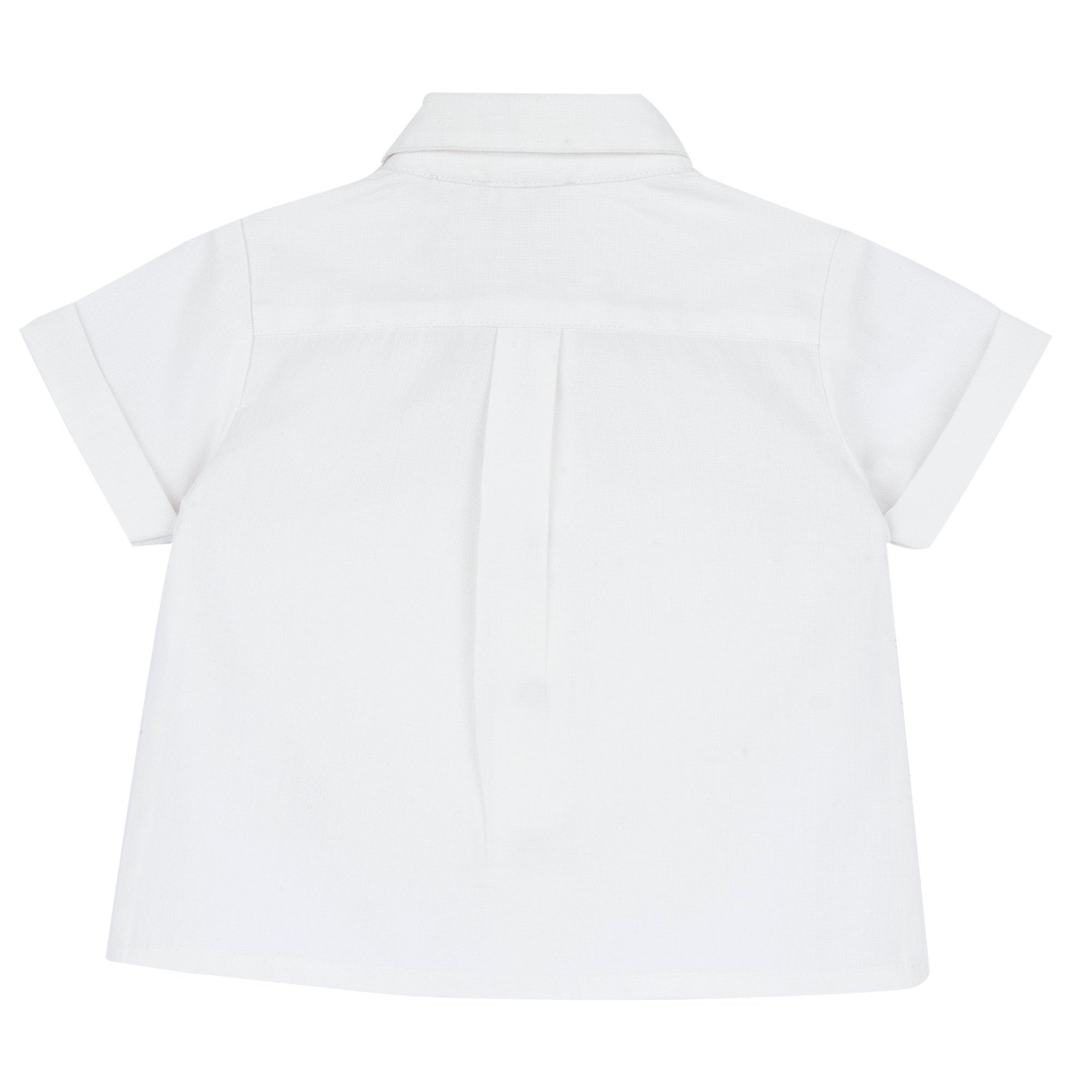 Boys White Solid Cotton Short Sleeve Shirt with Spread Collar