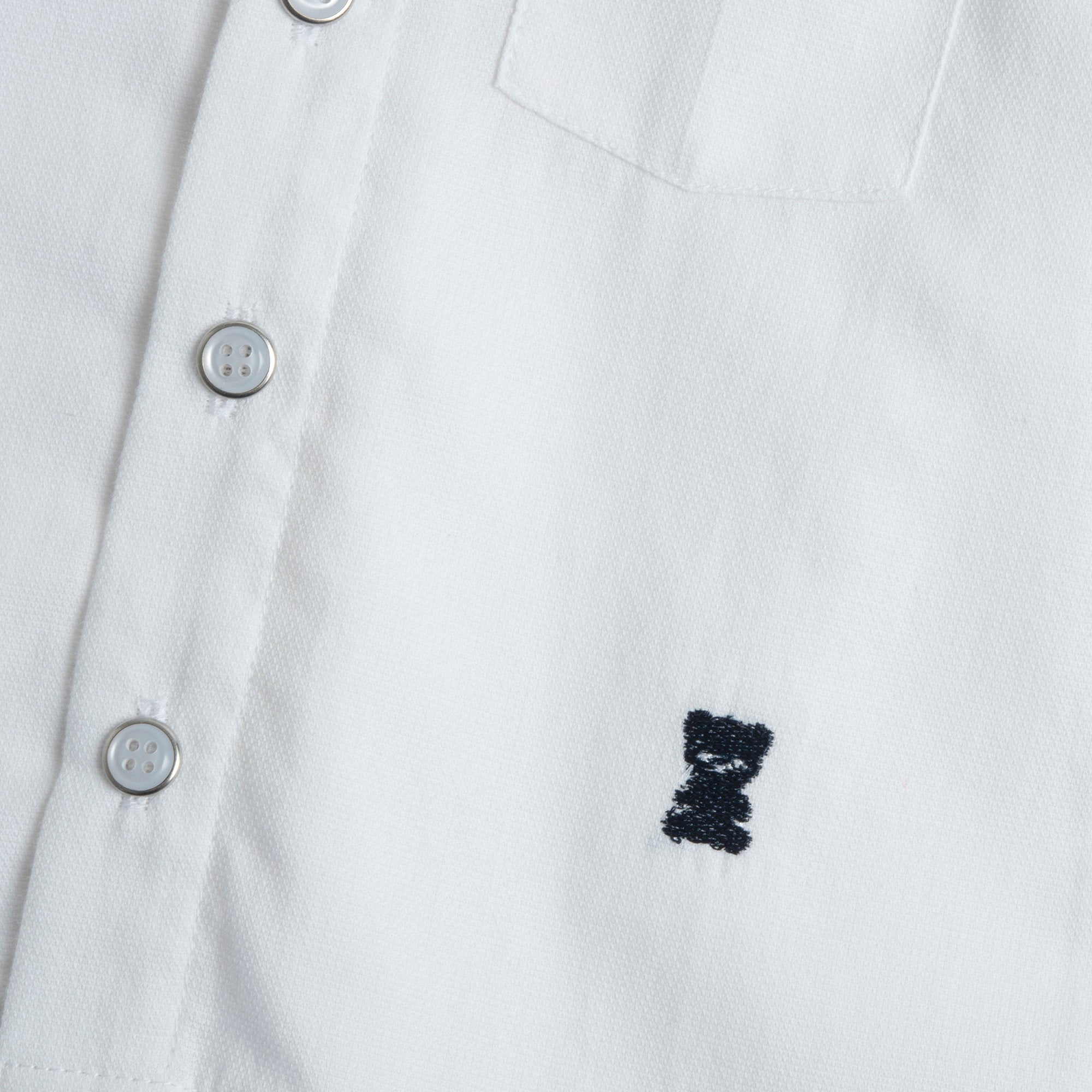 Boys White Solid Cotton Short Sleeve Shirt with Spread Collar