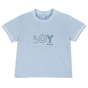 Boys Light Blue Typography Printed Cotton T-Shirt with Regular Fit