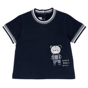 Boys Dark Blue Embroidered Cotton T-Shirt with Regular Fit