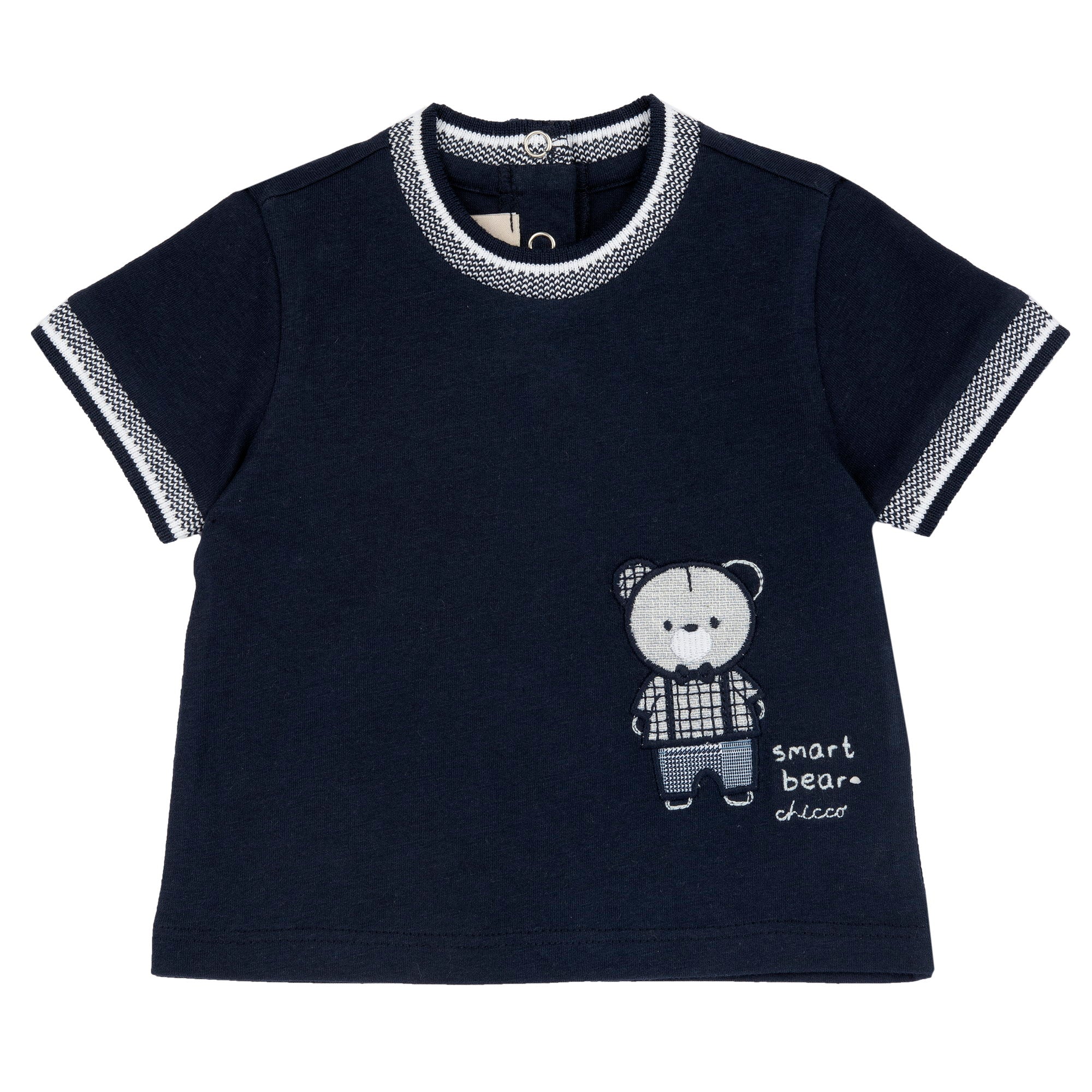 Boys Dark Blue Embroidered Cotton T-Shirt with Regular Fit