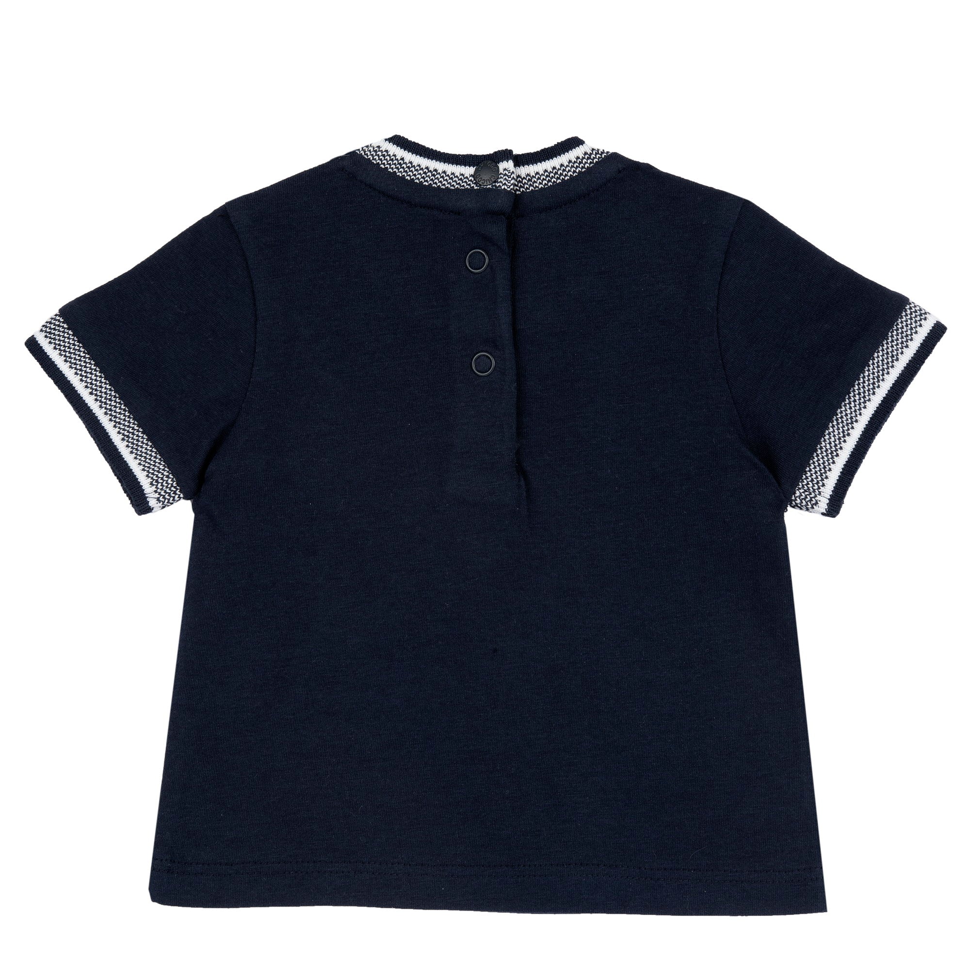 Boys Dark Blue Embroidered Cotton T-Shirt with Regular Fit