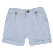 Boys Light Blue Solid Cotton Linen Blend Shorts with Regular Fit