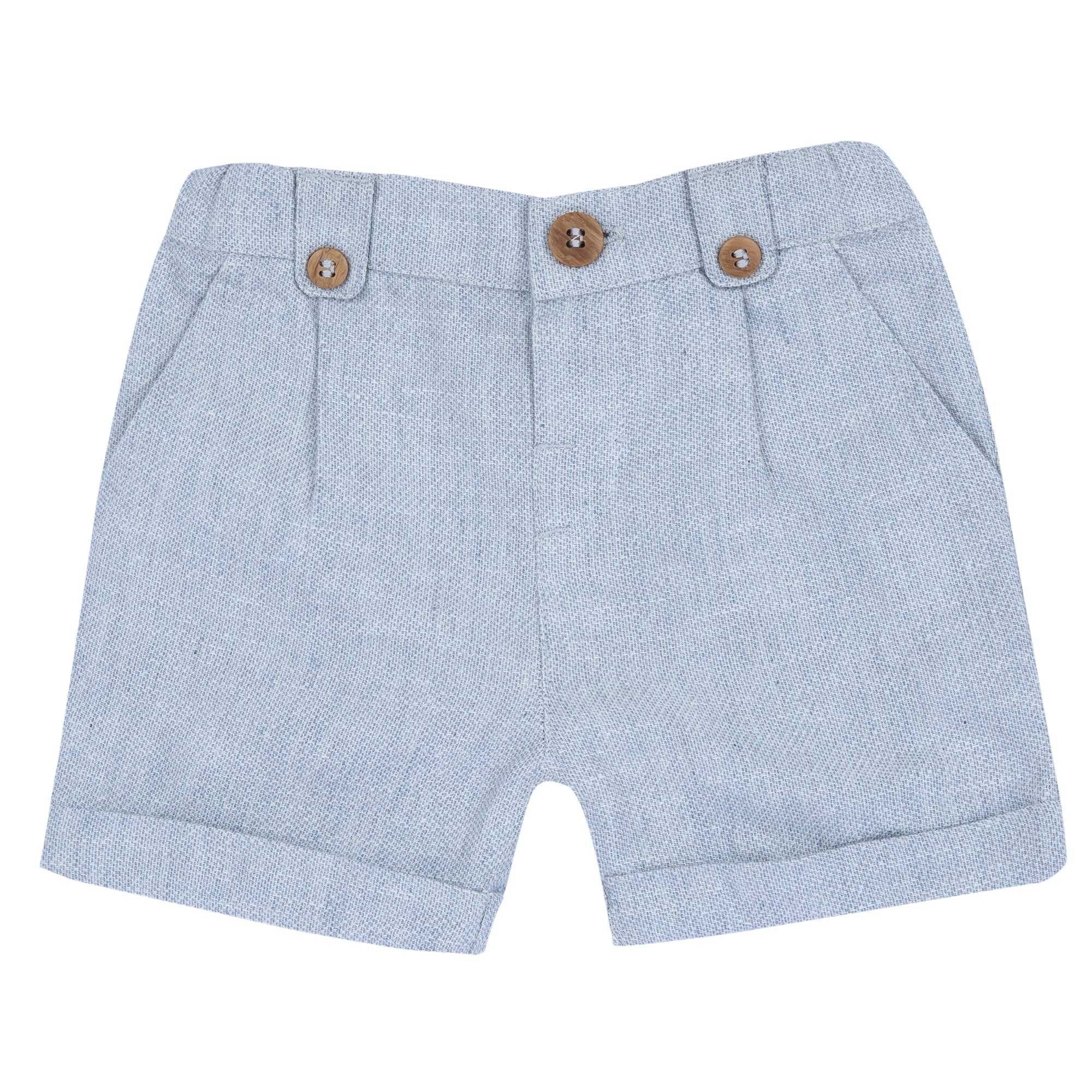 Boys Light Blue Solid Cotton Linen Blend Shorts with Regular Fit