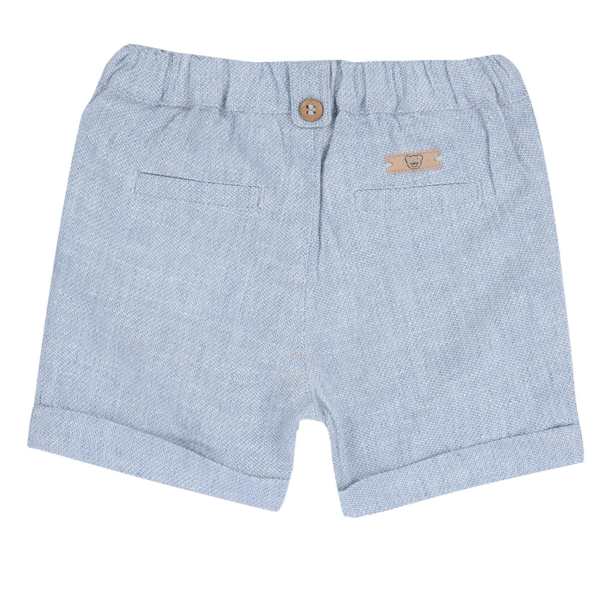 Boys Light Blue Solid Cotton Linen Blend Shorts with Regular Fit