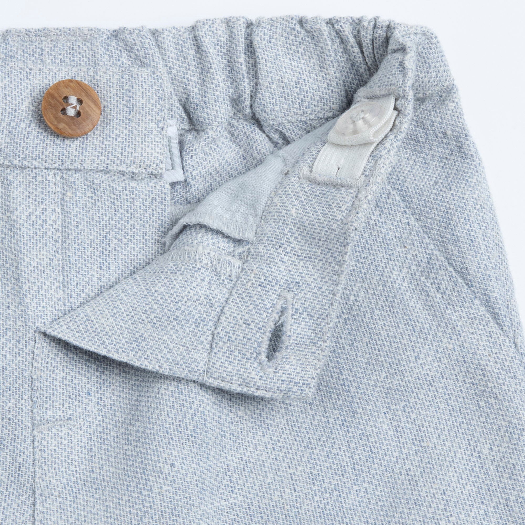 Boys Light Blue Solid Cotton Linen Blend Shorts with Regular Fit