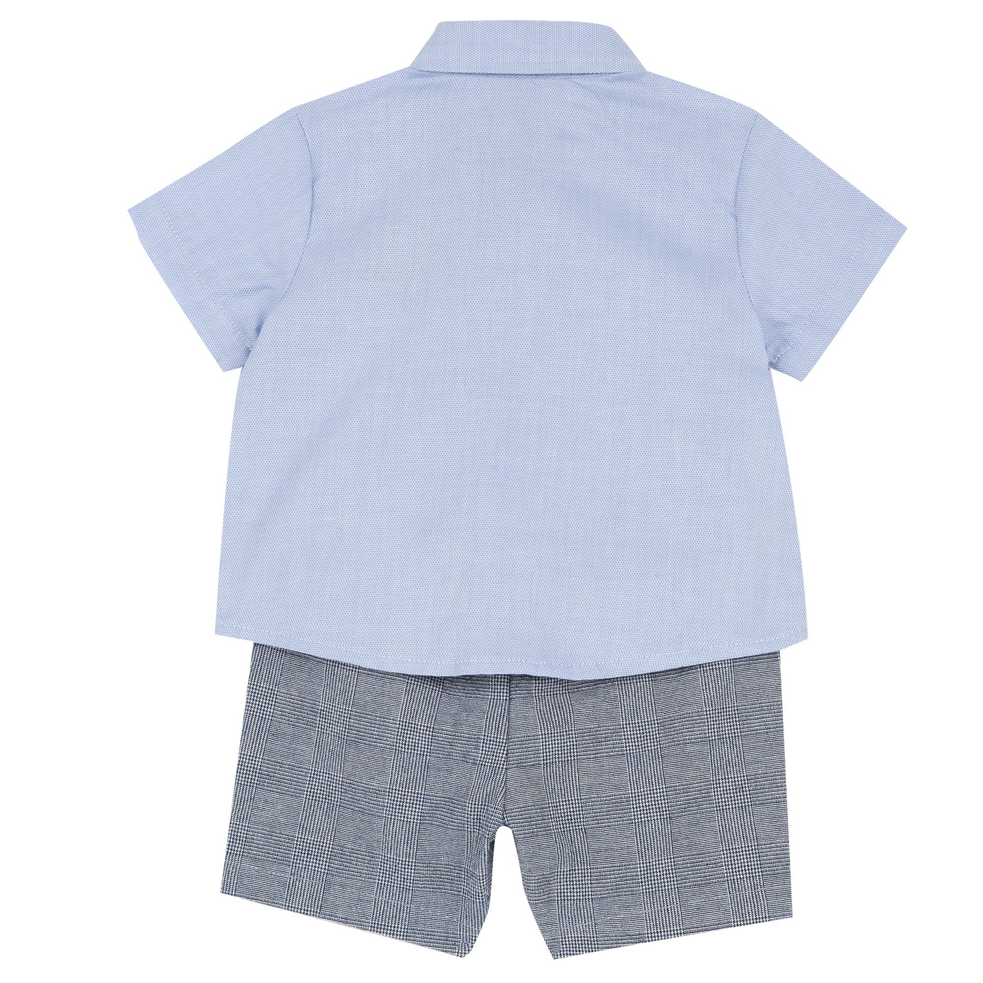 Boys Light Blue Embroidered Cotton Shirt and Blend Shorts Set