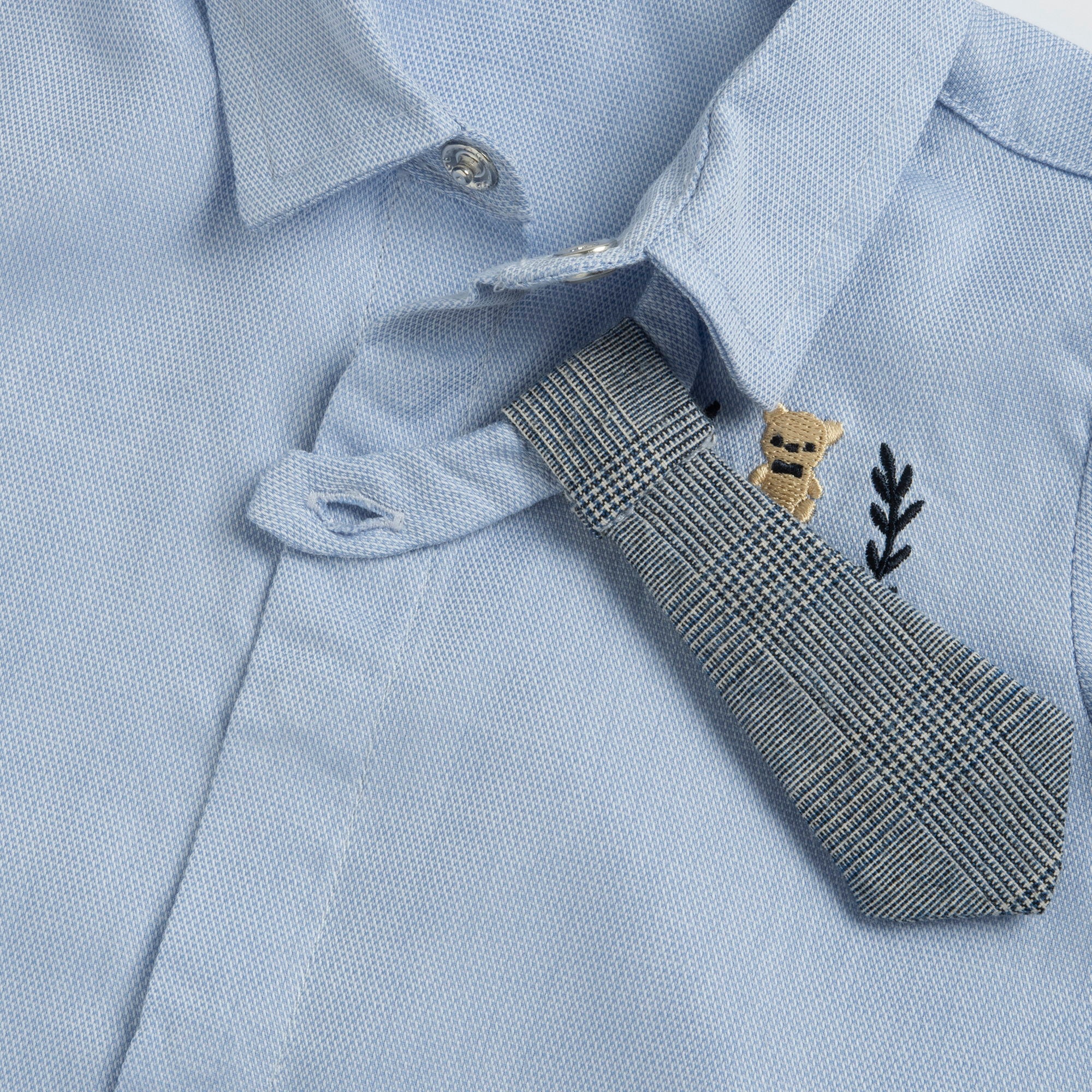 Boys Light Blue Embroidered Cotton Shirt and Blend Shorts Set