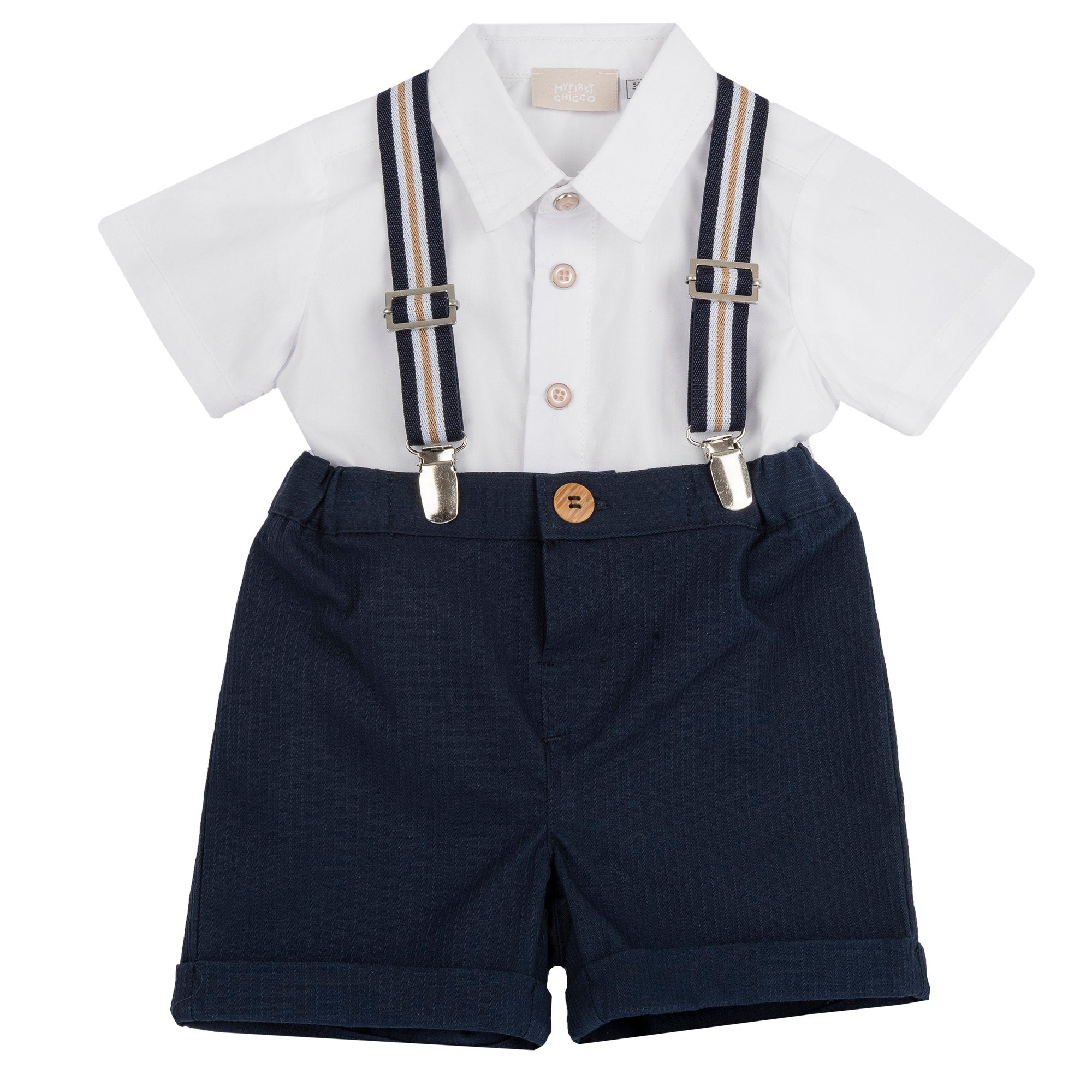 Boys Dark Blue Solid Cotton Shirt and Stretch Shorts Set