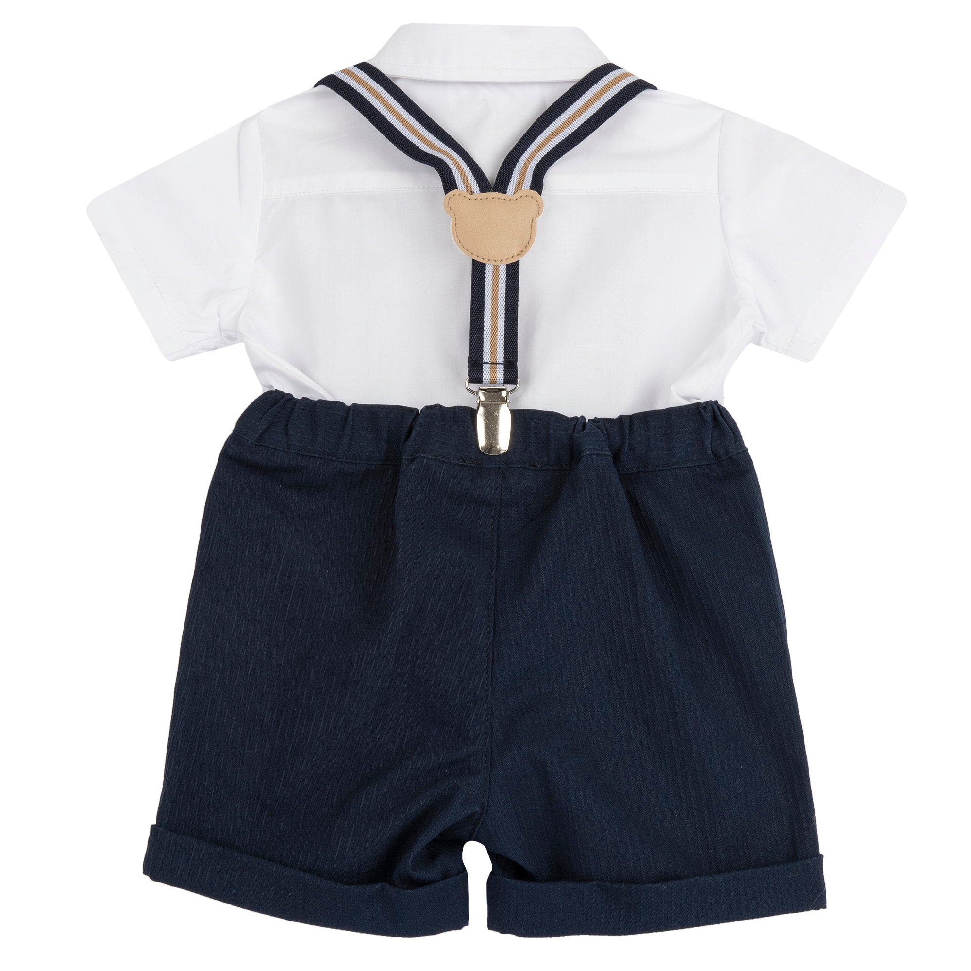 Boys Dark Blue Solid Cotton Shirt and Stretch Shorts Set