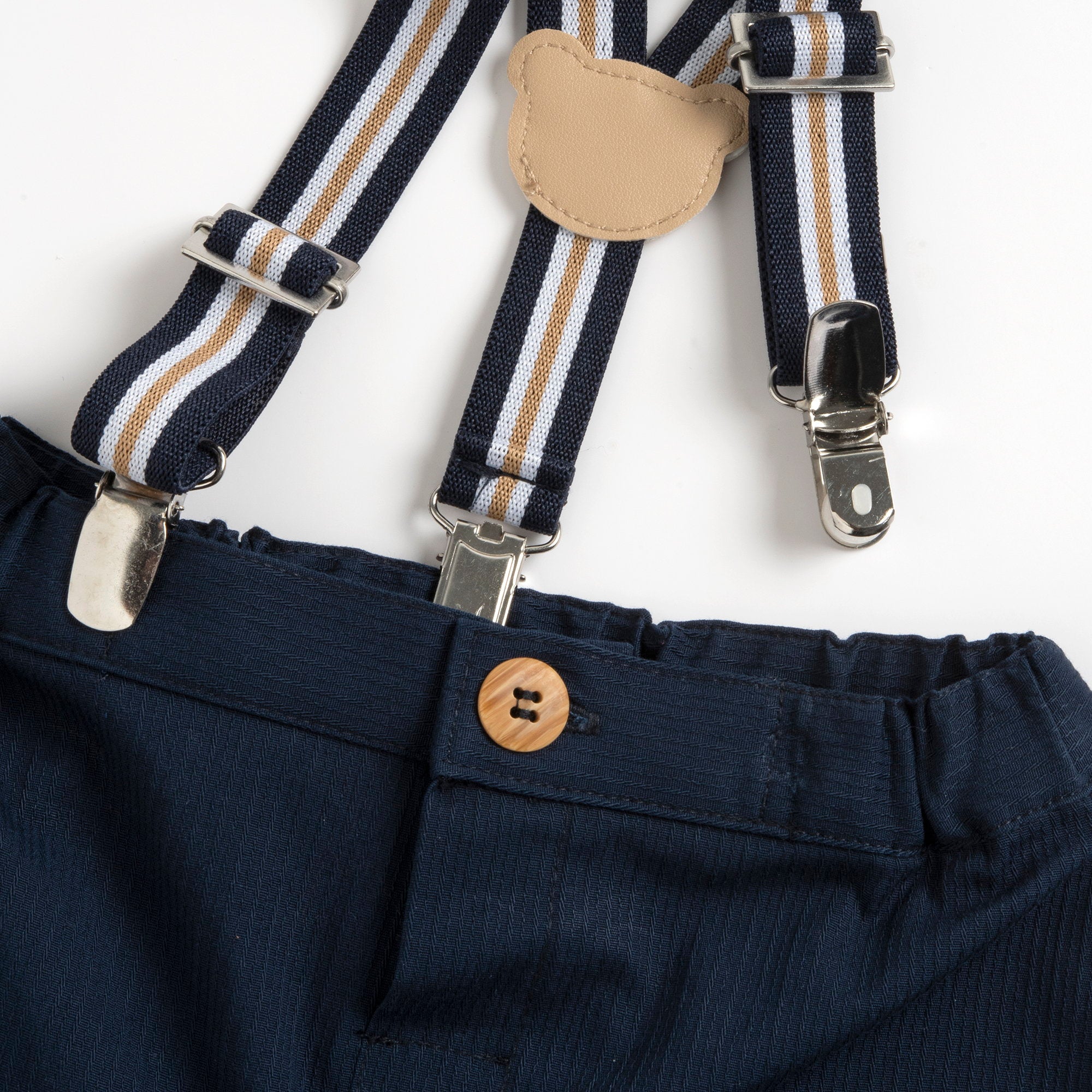 Boys Dark Blue Solid Cotton Shirt and Stretch Shorts Set