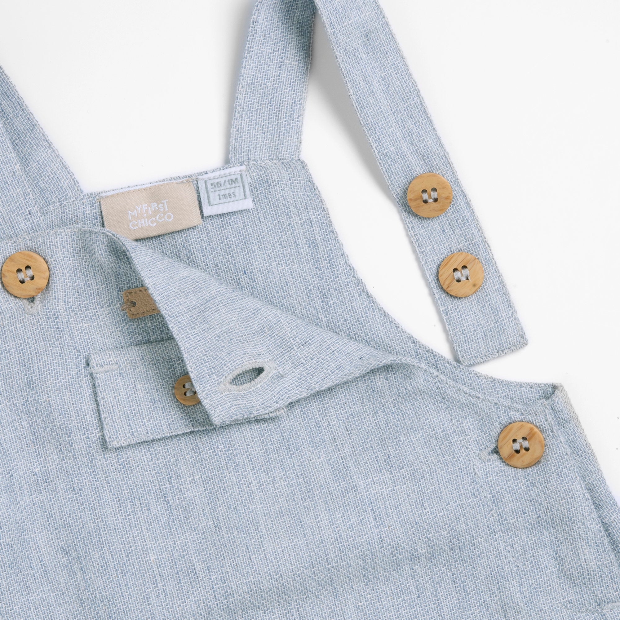 Boys White and Blue Applique Cotton T-Shirt and Linen Blend Short Overalls Set