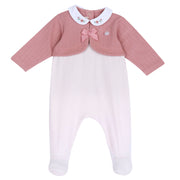 Girls Light Pink Embellished Cotton Blend Nappy Opening Babysuit with Peter Pan Collar