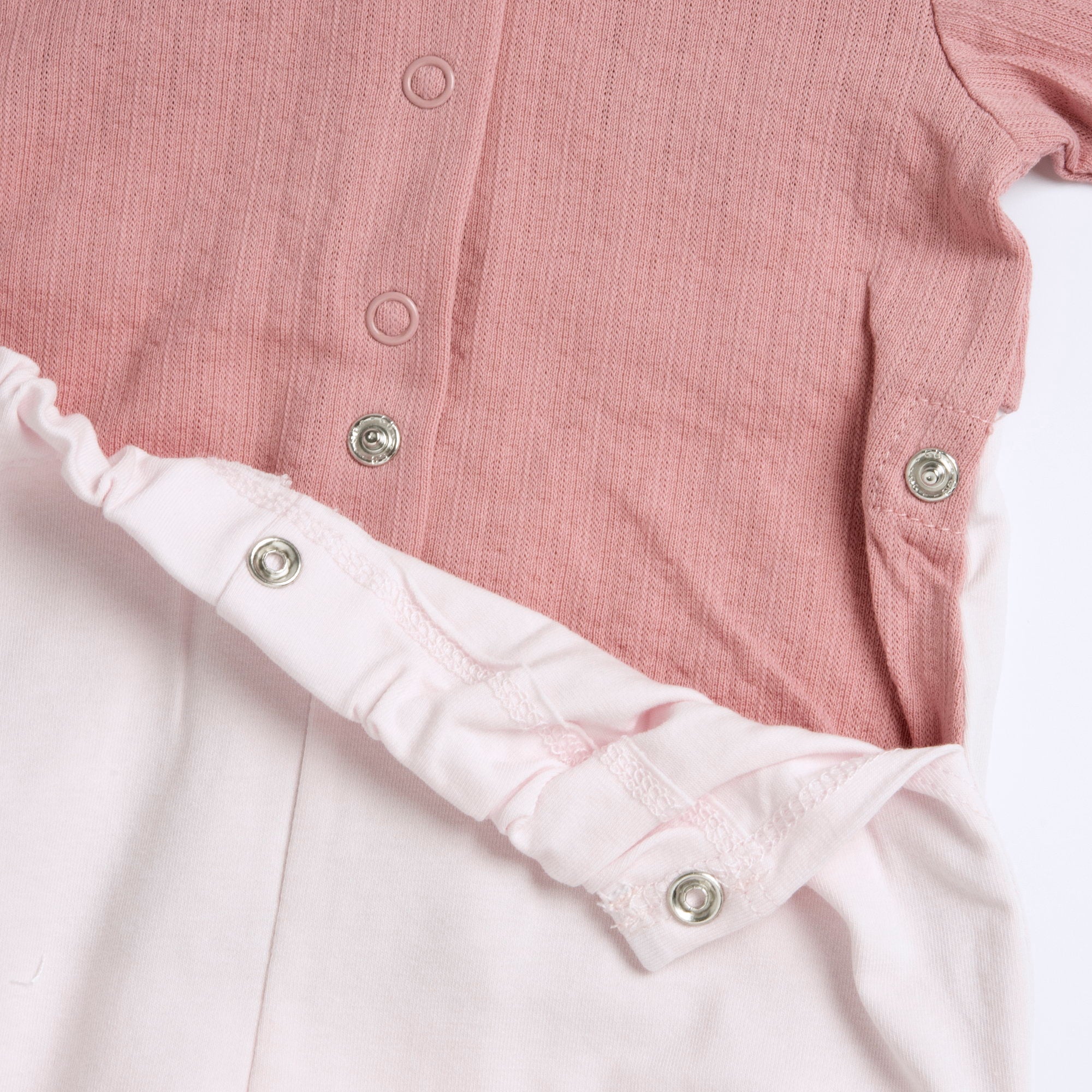 Girls Light Pink Embellished Cotton Blend Nappy Opening Babysuit with Peter Pan Collar