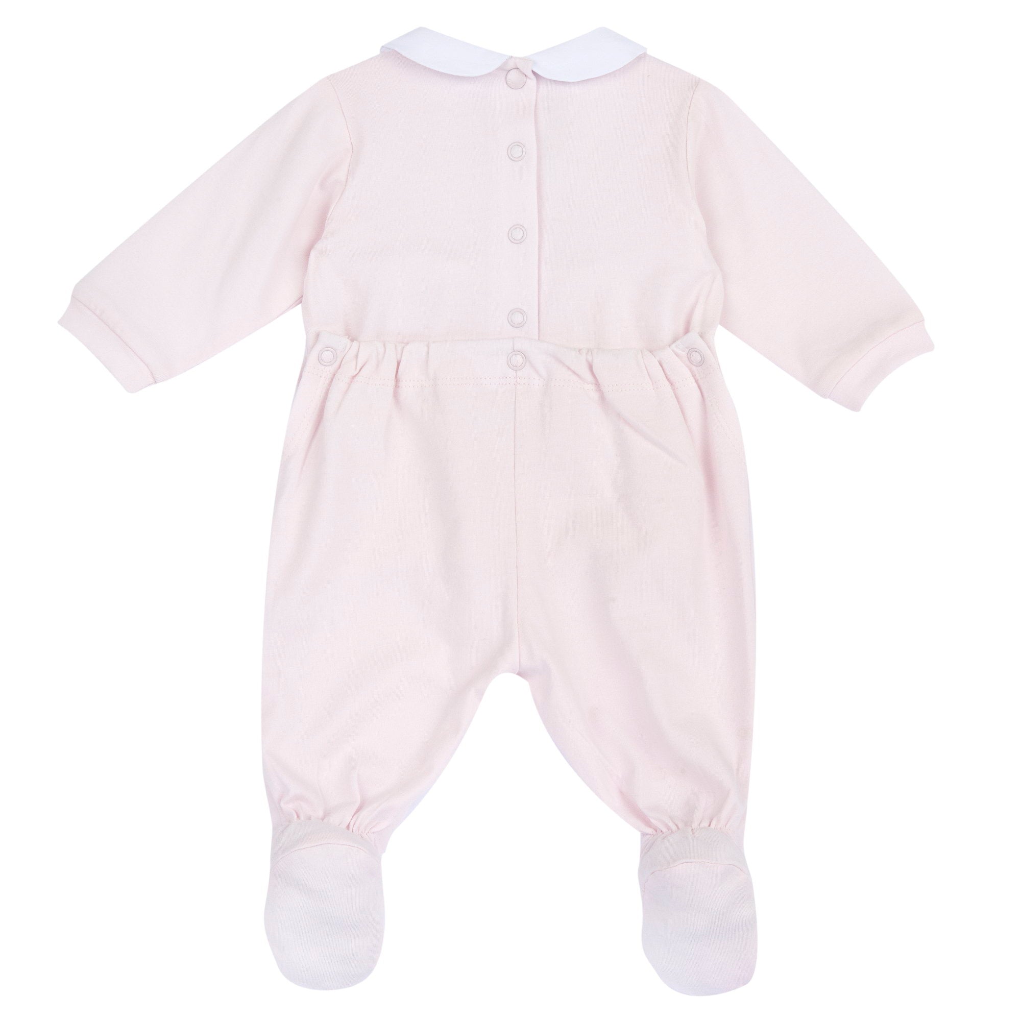 Girls Light Pink Embellished Cotton Blend Nappy Opening Babysuit with Peter Pan Collar